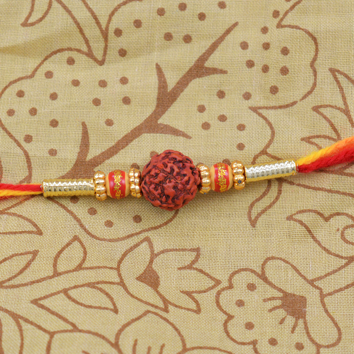 Big Rudraksh Rakhi with Golden Beads