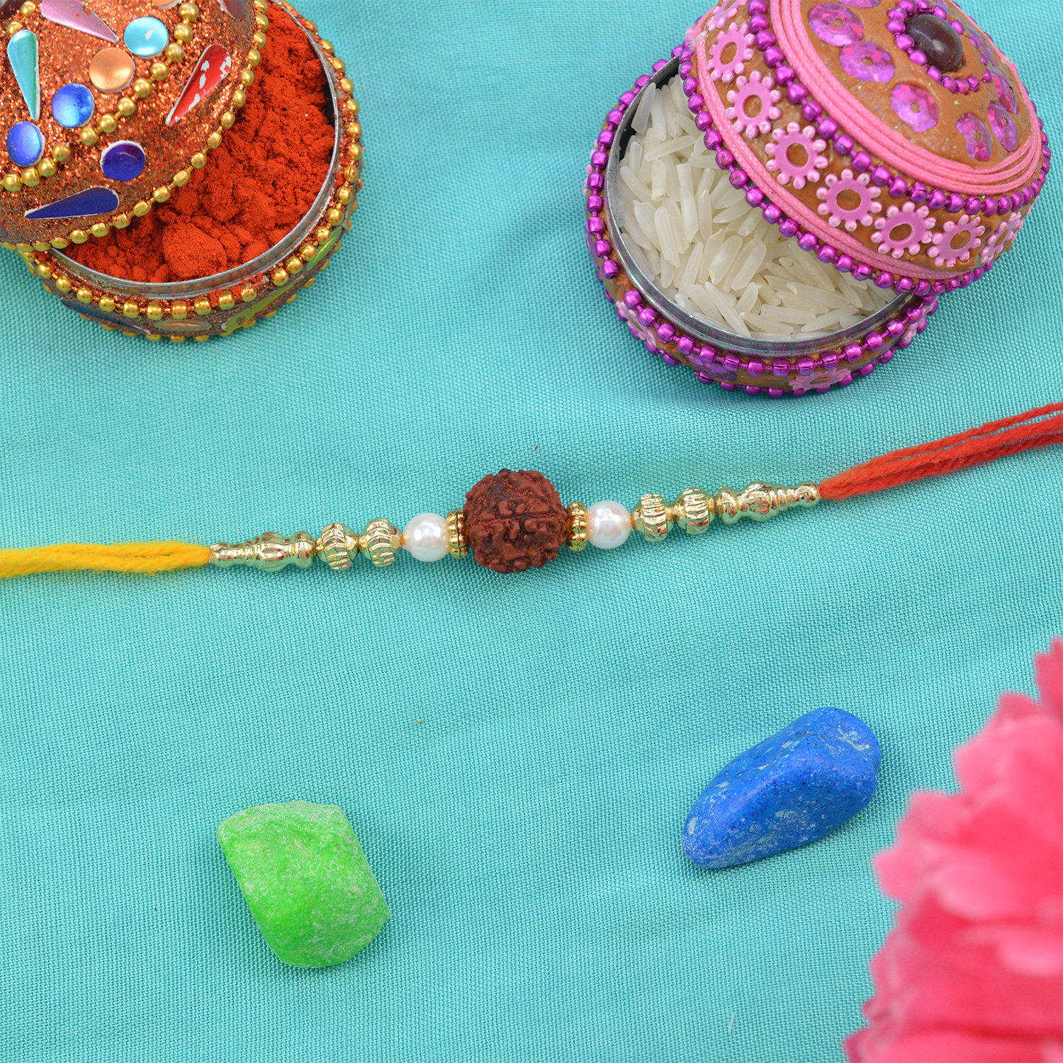Rudraksh Rakhi with Golden color Beads