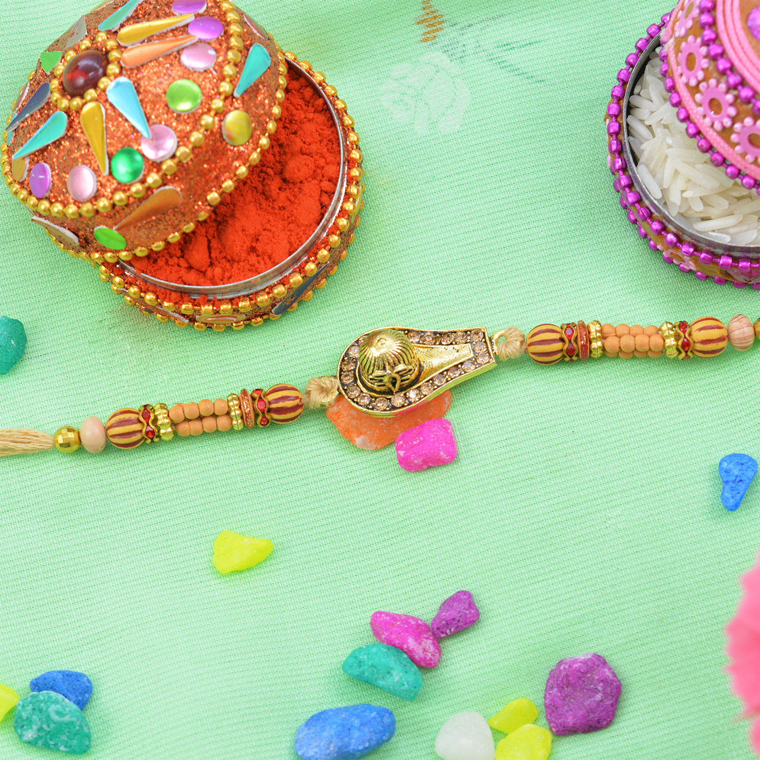 Shivling Designer Rakhi In Sandalwood and Beads