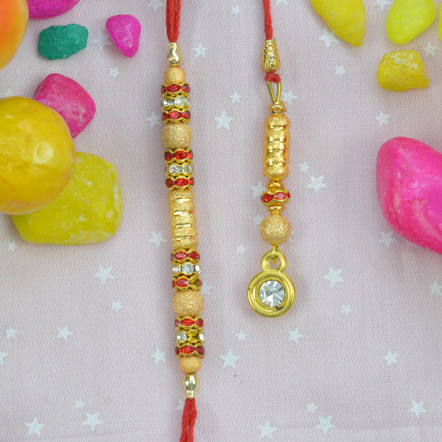 Amazing studded Diamonds Rakhi Set With Beads