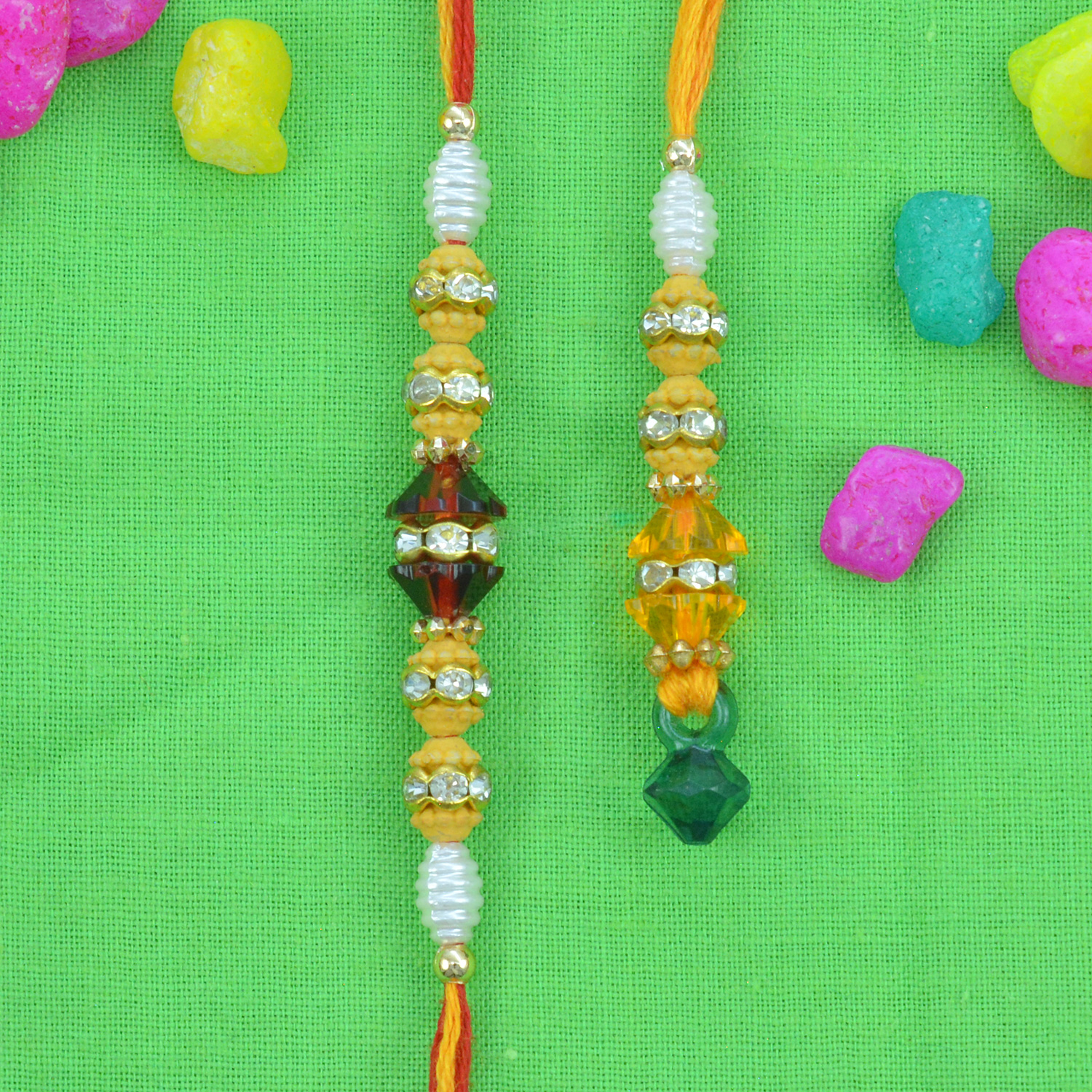 Stunning Glasses Beads Liner Amazing Bhaiya Bhabhi Rakhi Set
