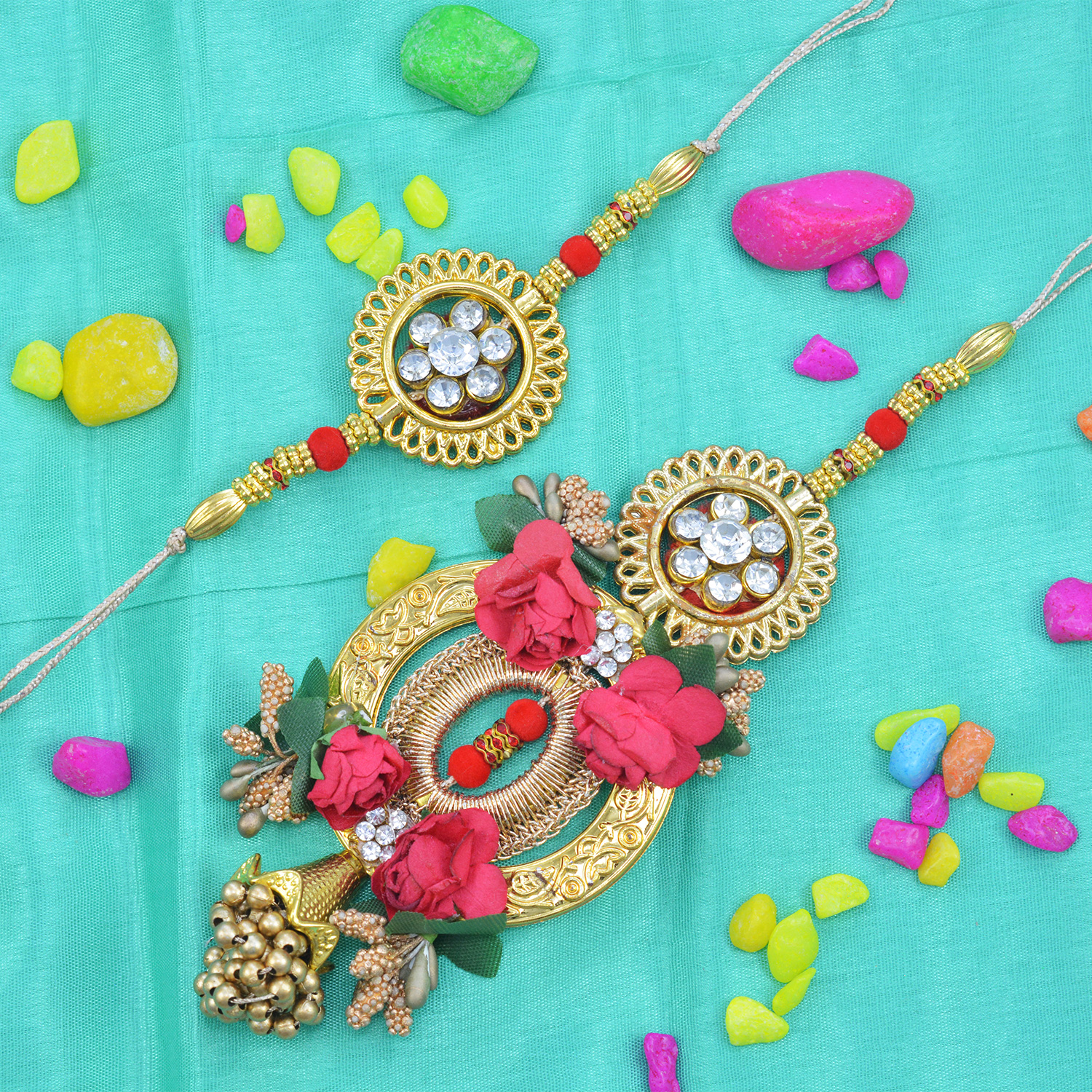 Impressively and Magnificently Awesome work on Golden Bhabhi Rakhi with Amazing Bhaiya Rakhi