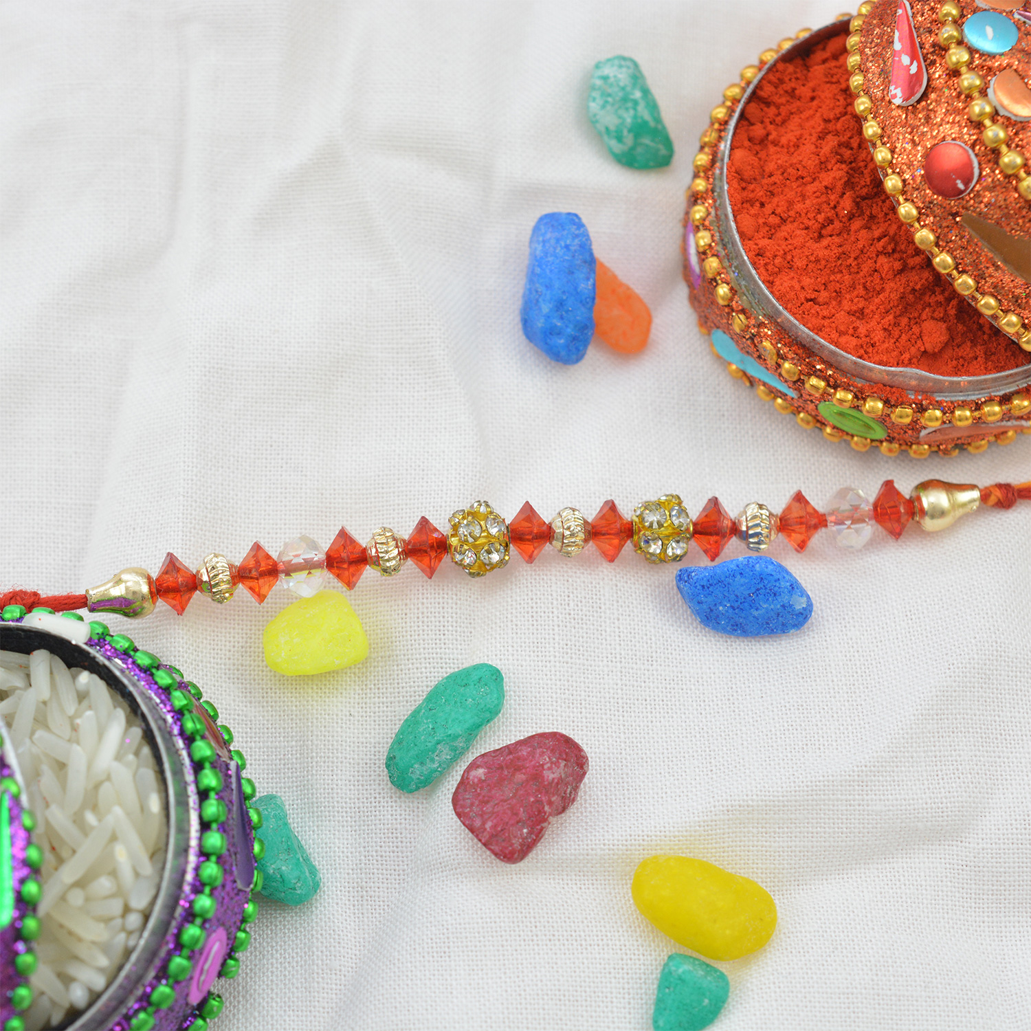Arranged in Lining Beads Outstanding Work Rakhi