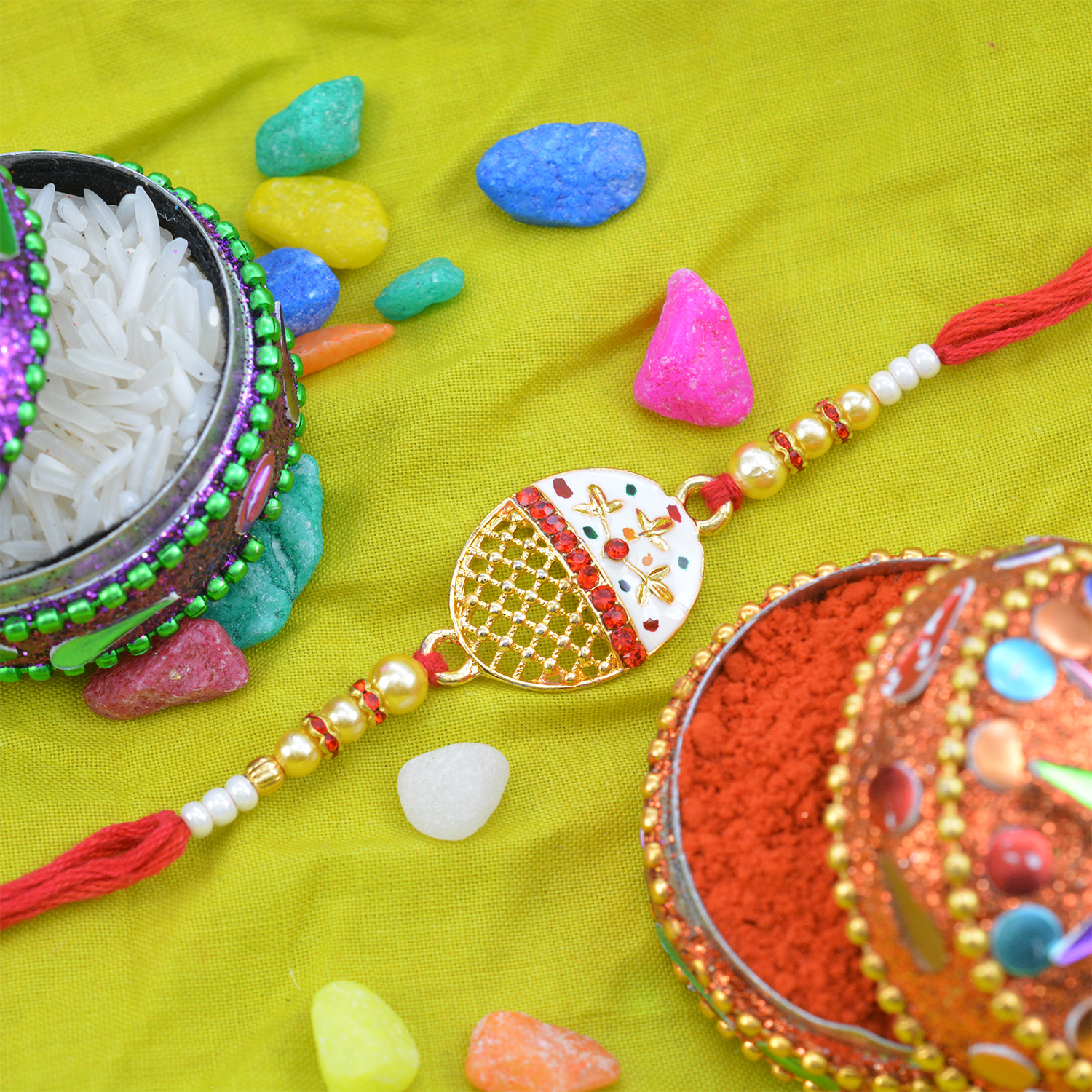 Extraordinary Work on Golden Rakhi with Beads