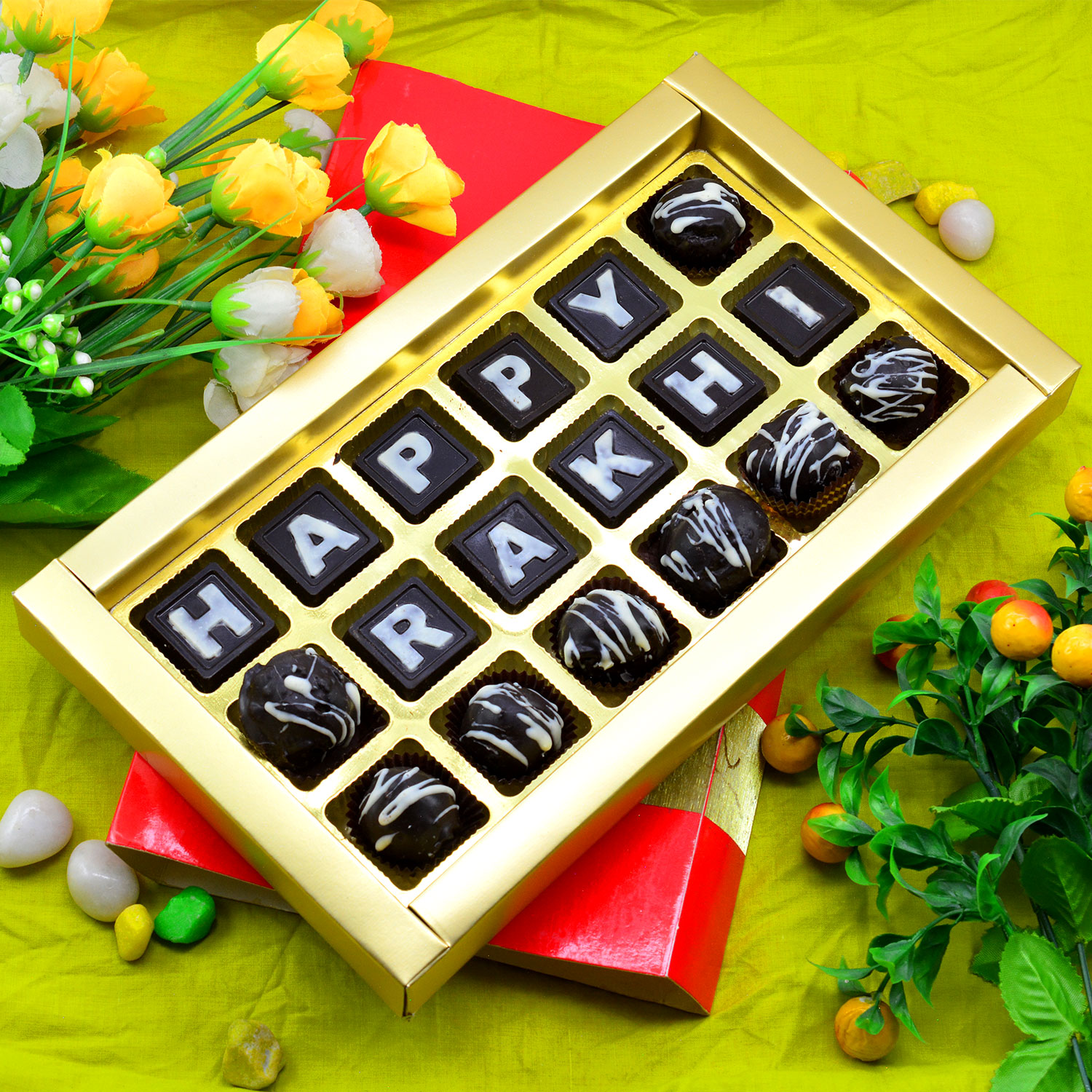 Handmade Chocolate with Wishes of Rakhi 18 Pieaces Box Chocolate