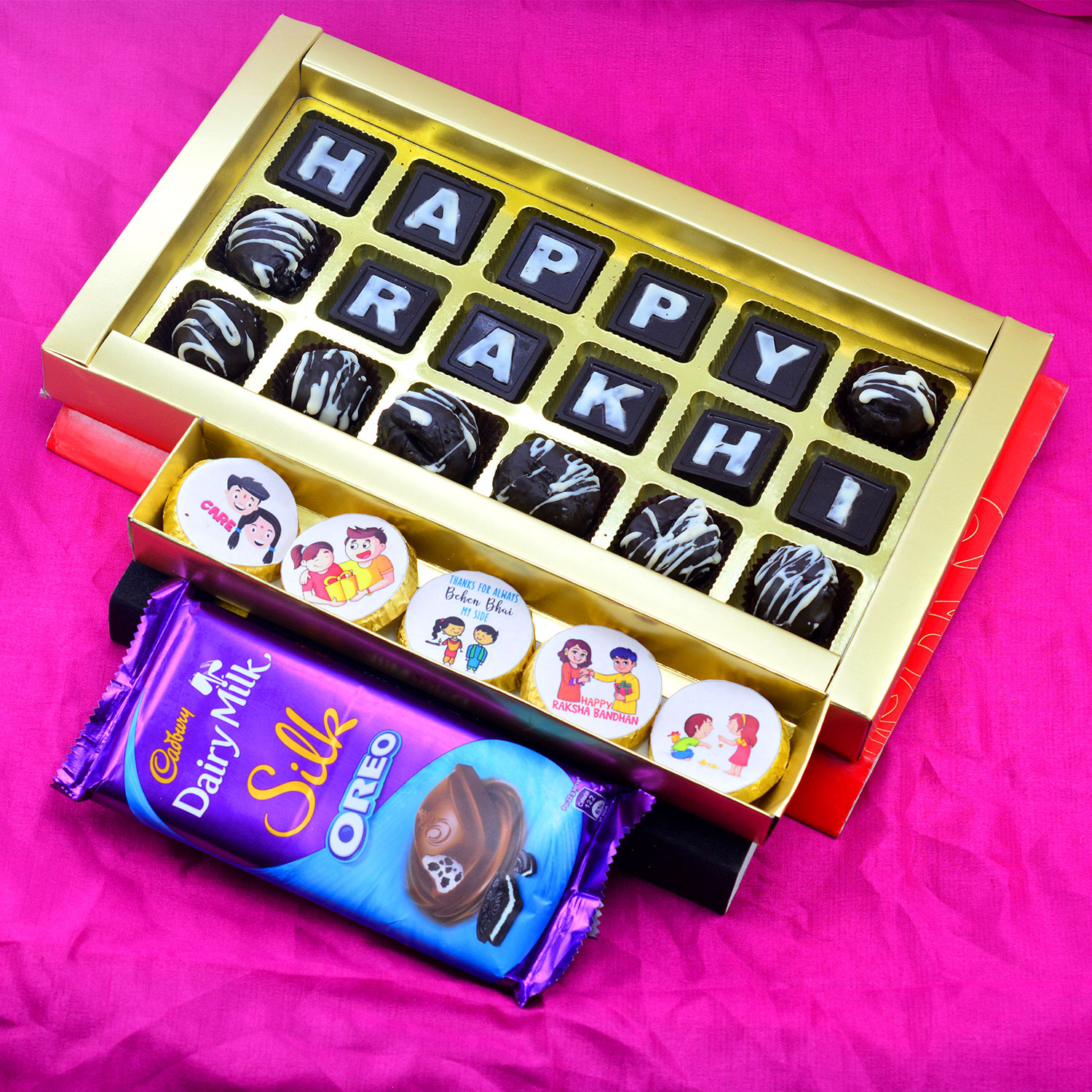 Handmade Happy Rakhi Written Chocolate with Cadbury Silk