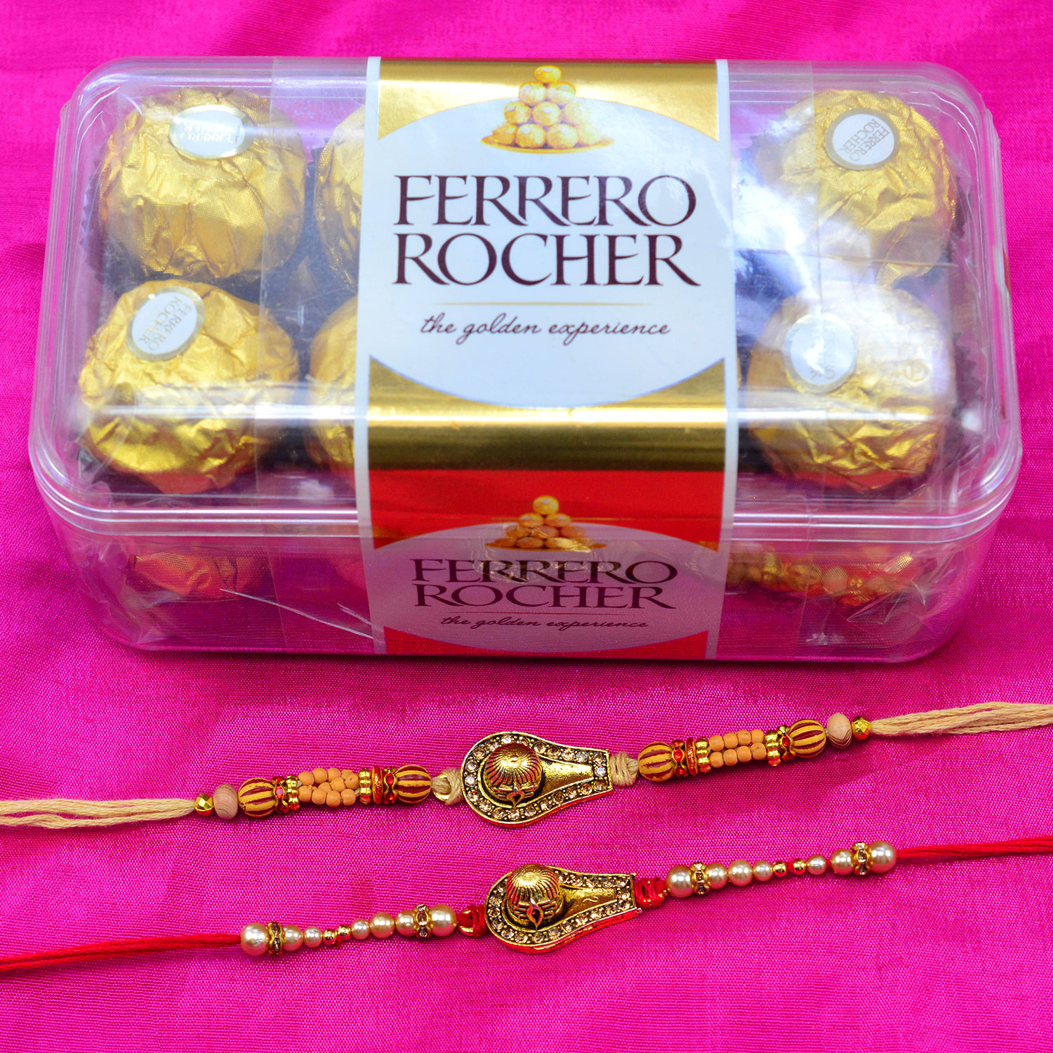 Golden Shivling Type 2 Brother Rakhis with 16 Pieces Ferrero Rocher