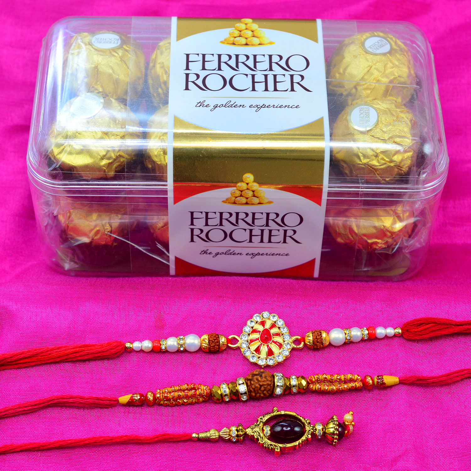 One Lumba and 2 Brother Rakhi Set with 16 Pieces Ferrero Rocher