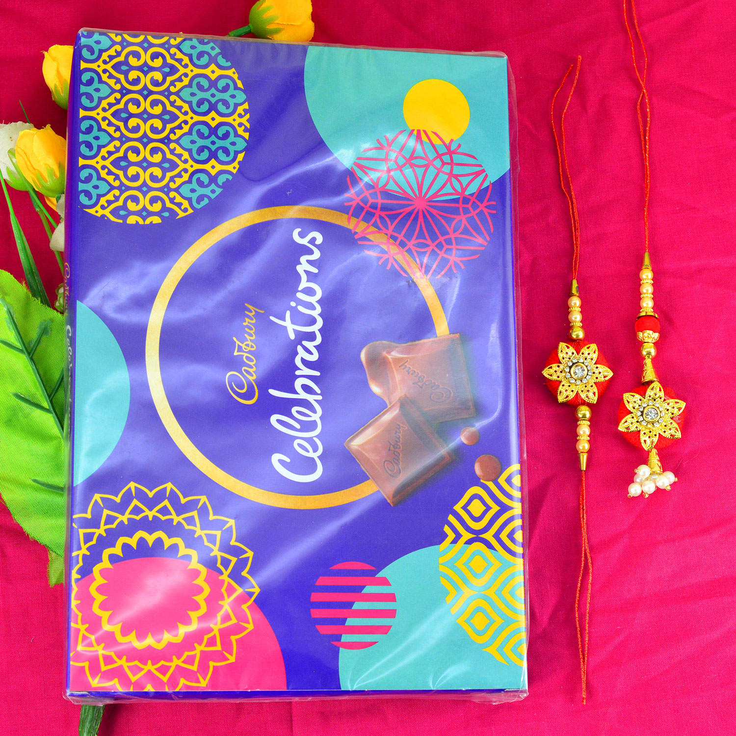 Cadbury Celebration Small with Floral Shape Bhaiya Bhabhi Rakhi Set
