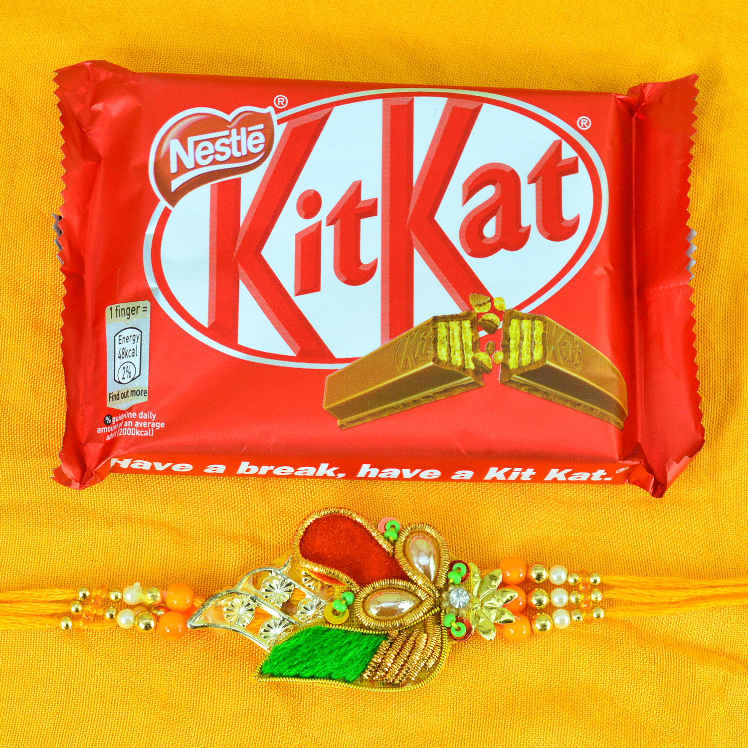 Nestle Kitkat Small with Zardosi Work Amazing Rakhi for Brother