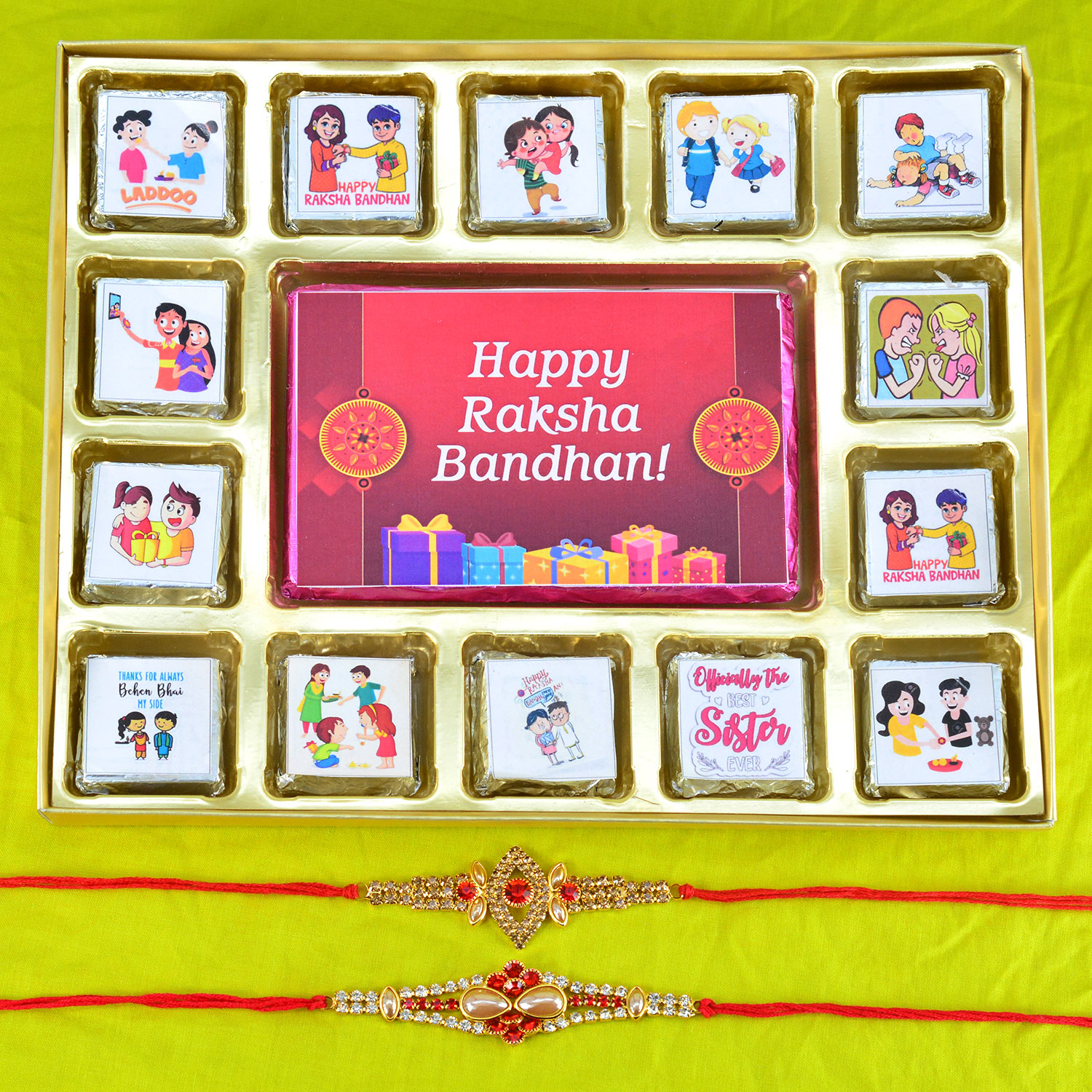 Two Amazing Looking Brother Rakhi with 12 Pieces Handmade Chocolate