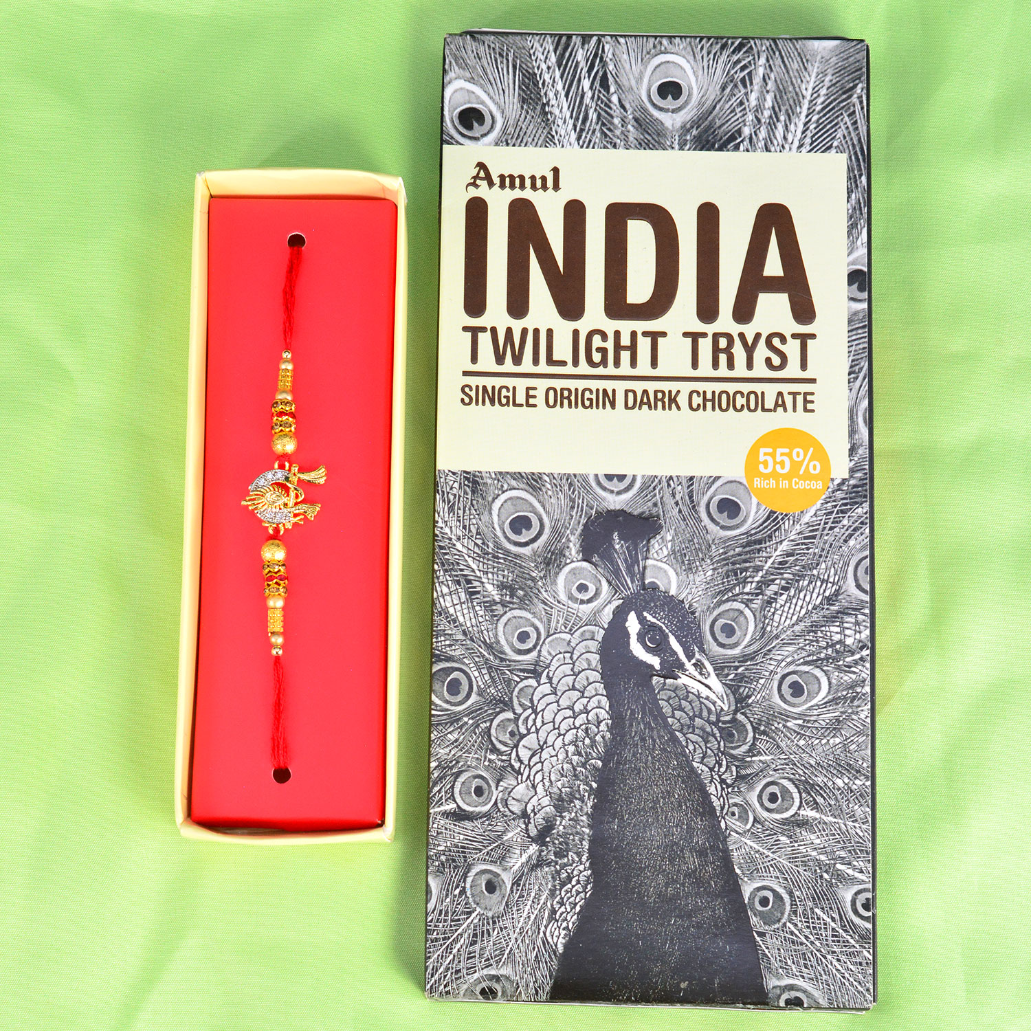 Amul Twilight Tryst Single Origin Dark Chocolate with Single Sacred God Brother Rakhi