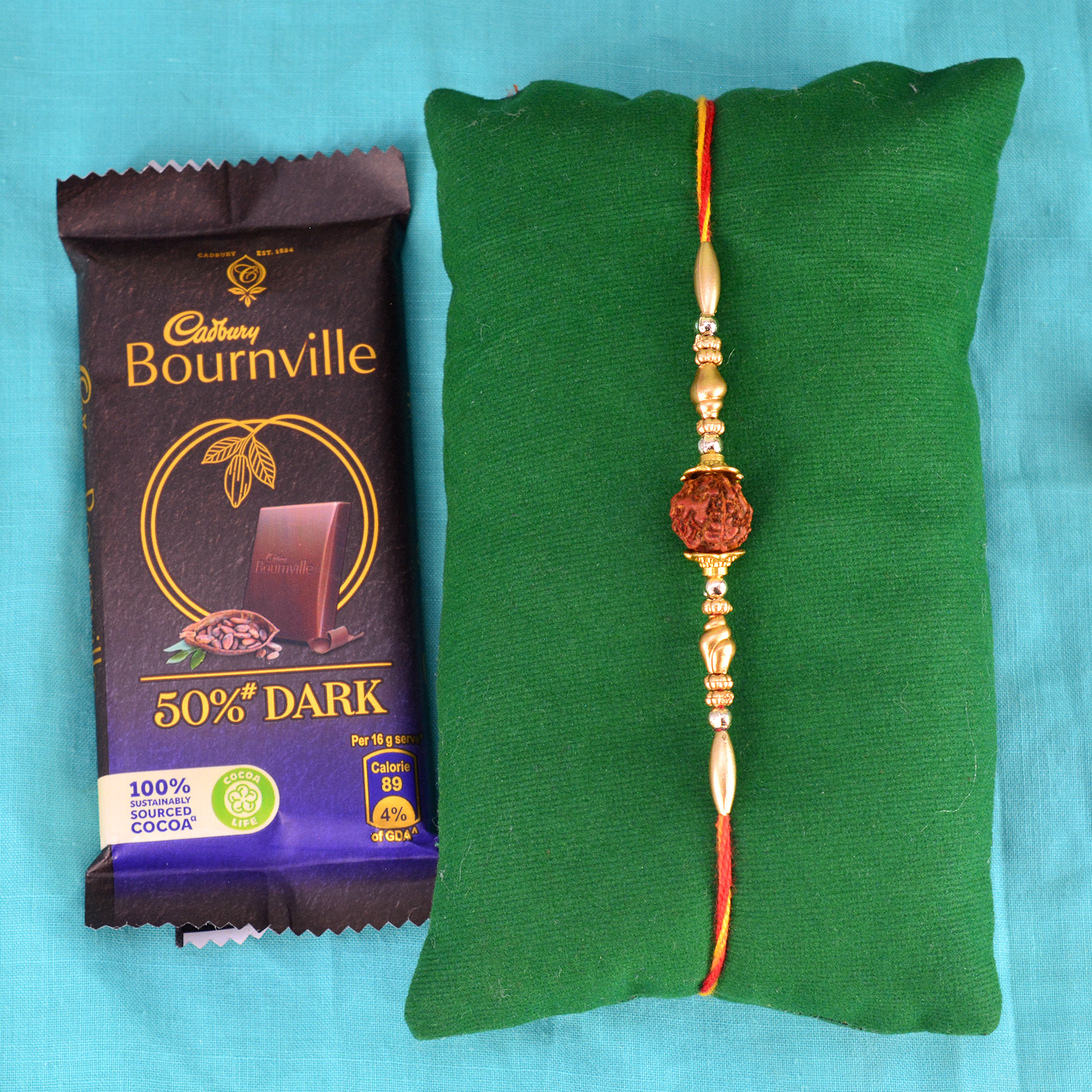 Cadbury Small Bournville Chocolate with Rudraksh Brother Rakhi