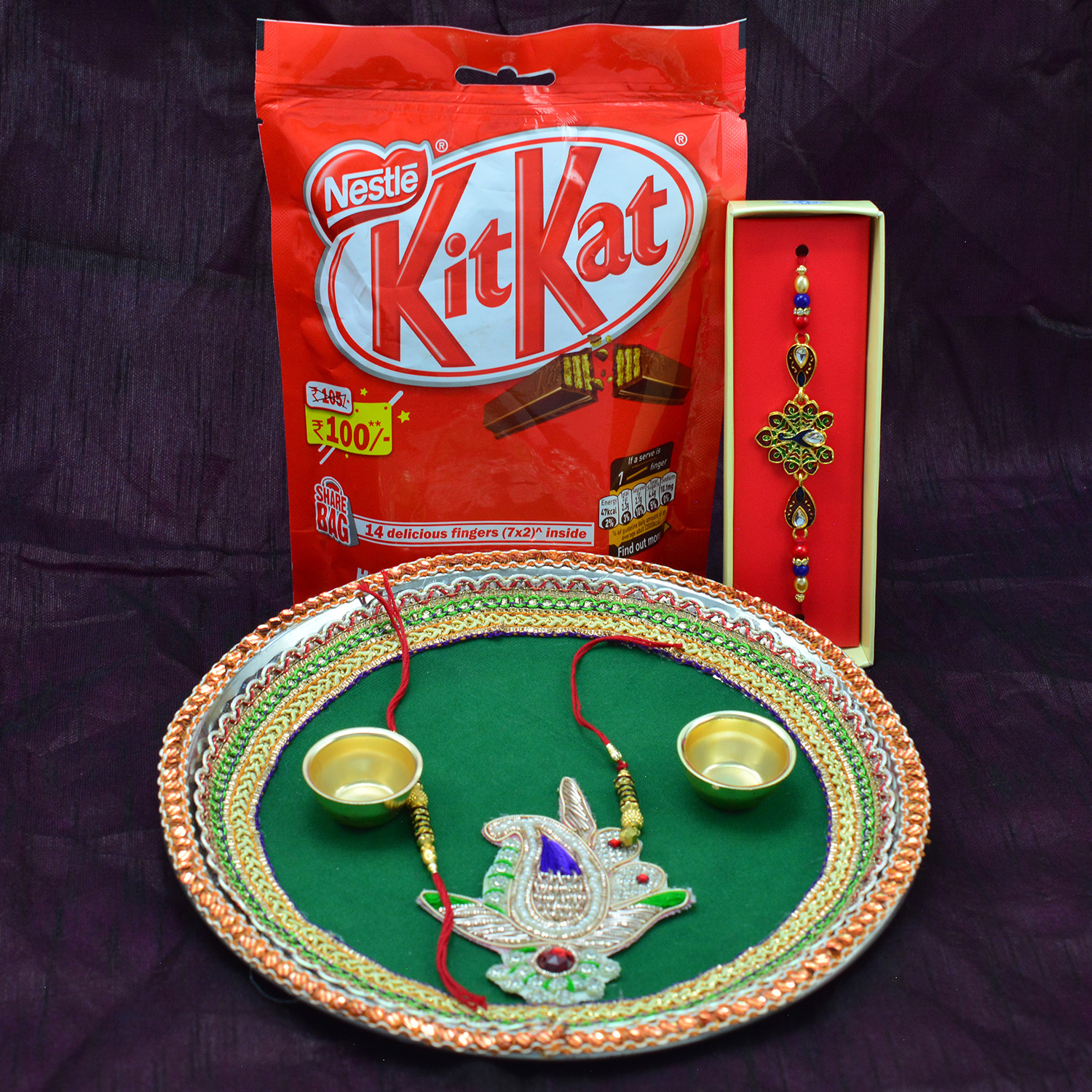 Nestle Kitkat Chocolates Pack With Rakhis and Rakhi Puja Thali