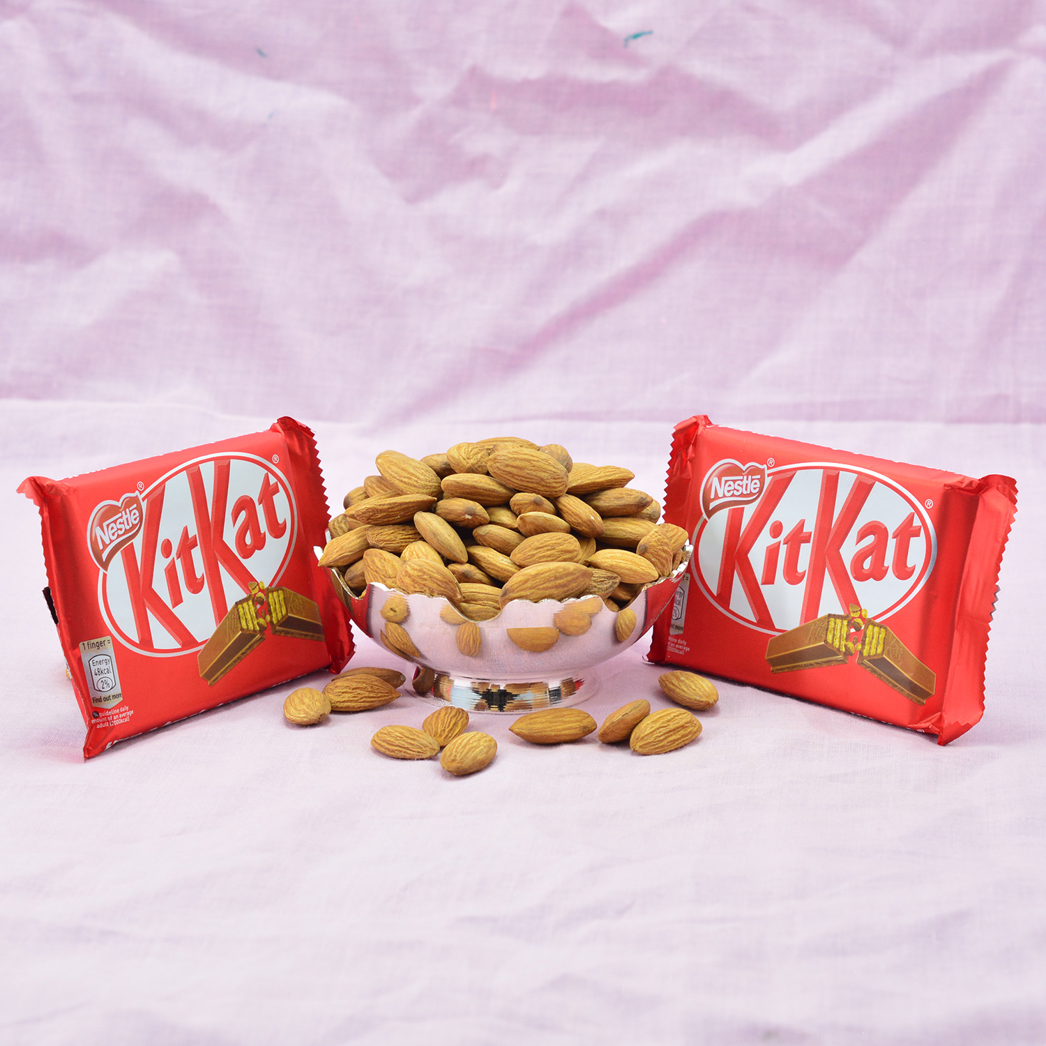 2 Pack of Small Kitkat Chocolate with Fresh Eatable Badam or Almonds Dry Fruit Hamper