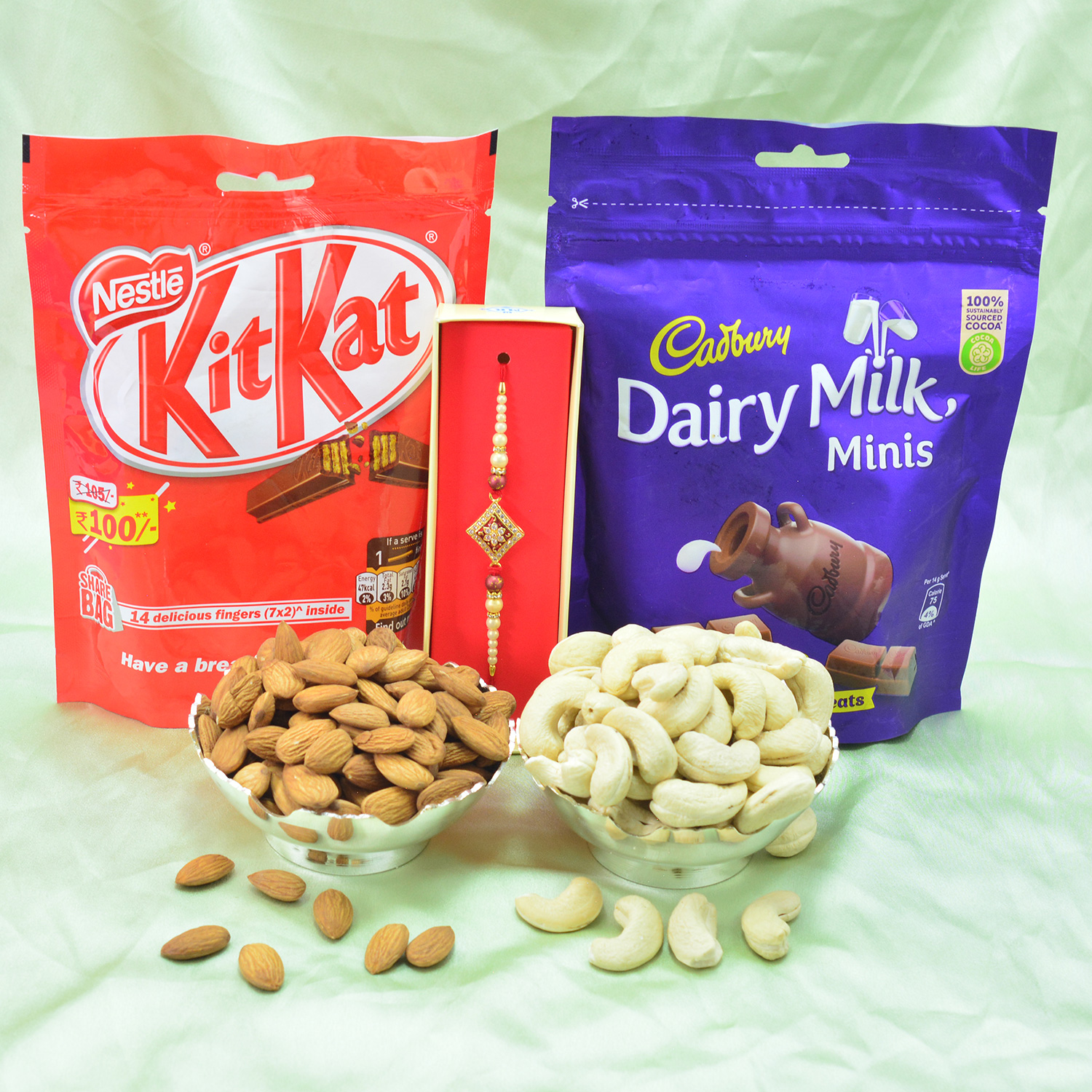Nestle Kitkat and Cadbury Dairy Milk Chocolates Hamper with Amonds and Kaju Dry Fruits