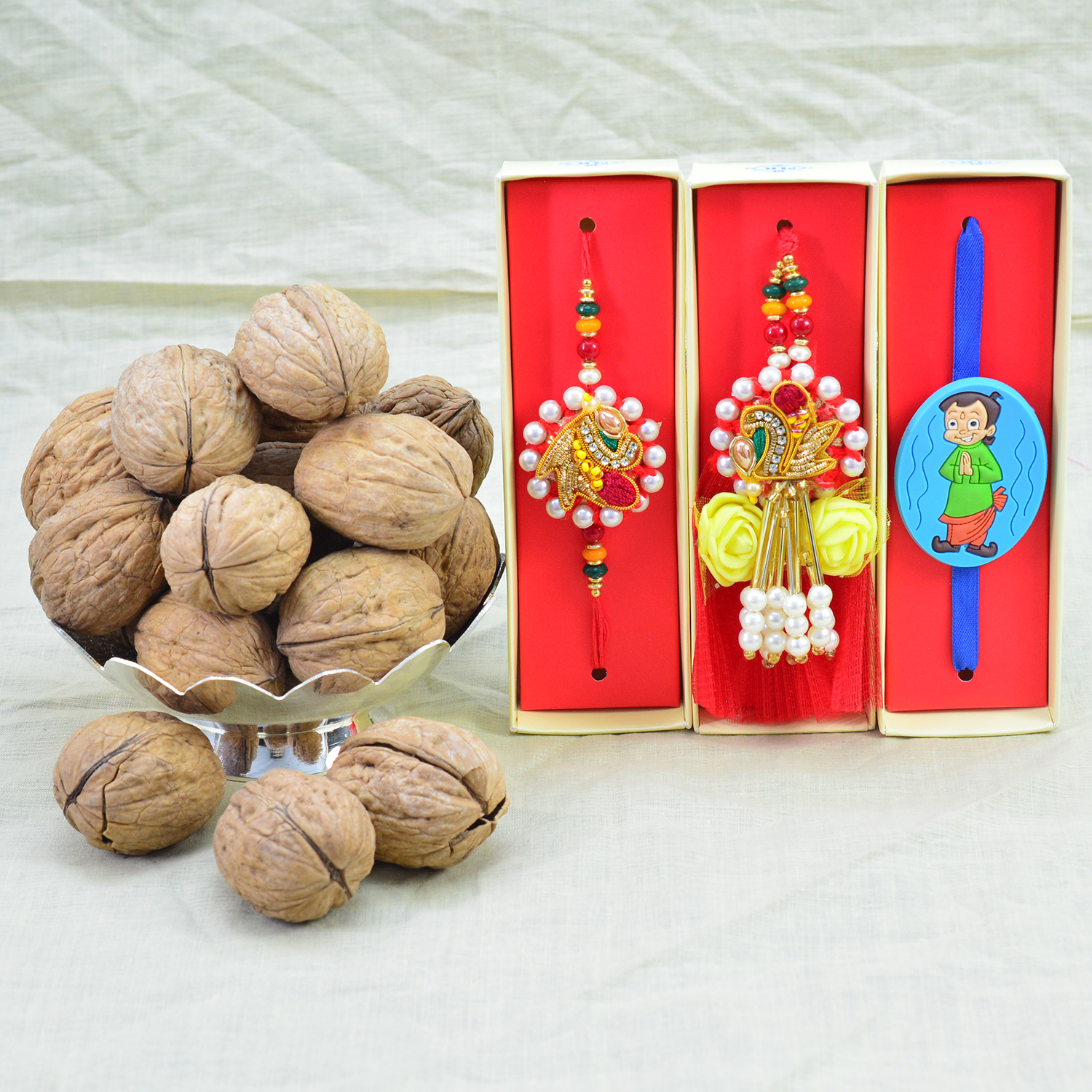 Chota Bheem Kid Rakhi and Bhaiya Bhabhi Rakhi with Dry Fruits of Branded Walnuts 