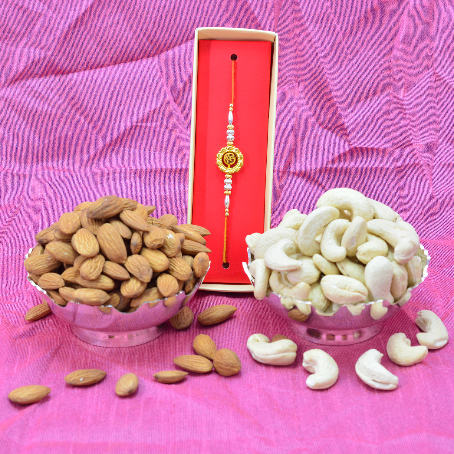 Almonds and Kaju Dry Fruit Combo with Single Simple Rakhi for Brother