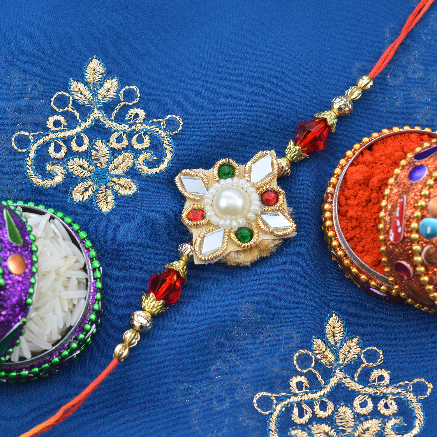 Four Reflecting Mirrors Stunning Colored Rakhi 