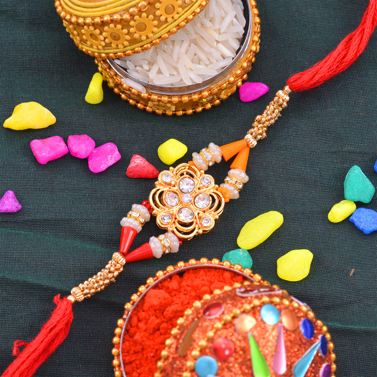 Beautiful Diamond Casted Beads Fancy Mauli Rakhi Dori