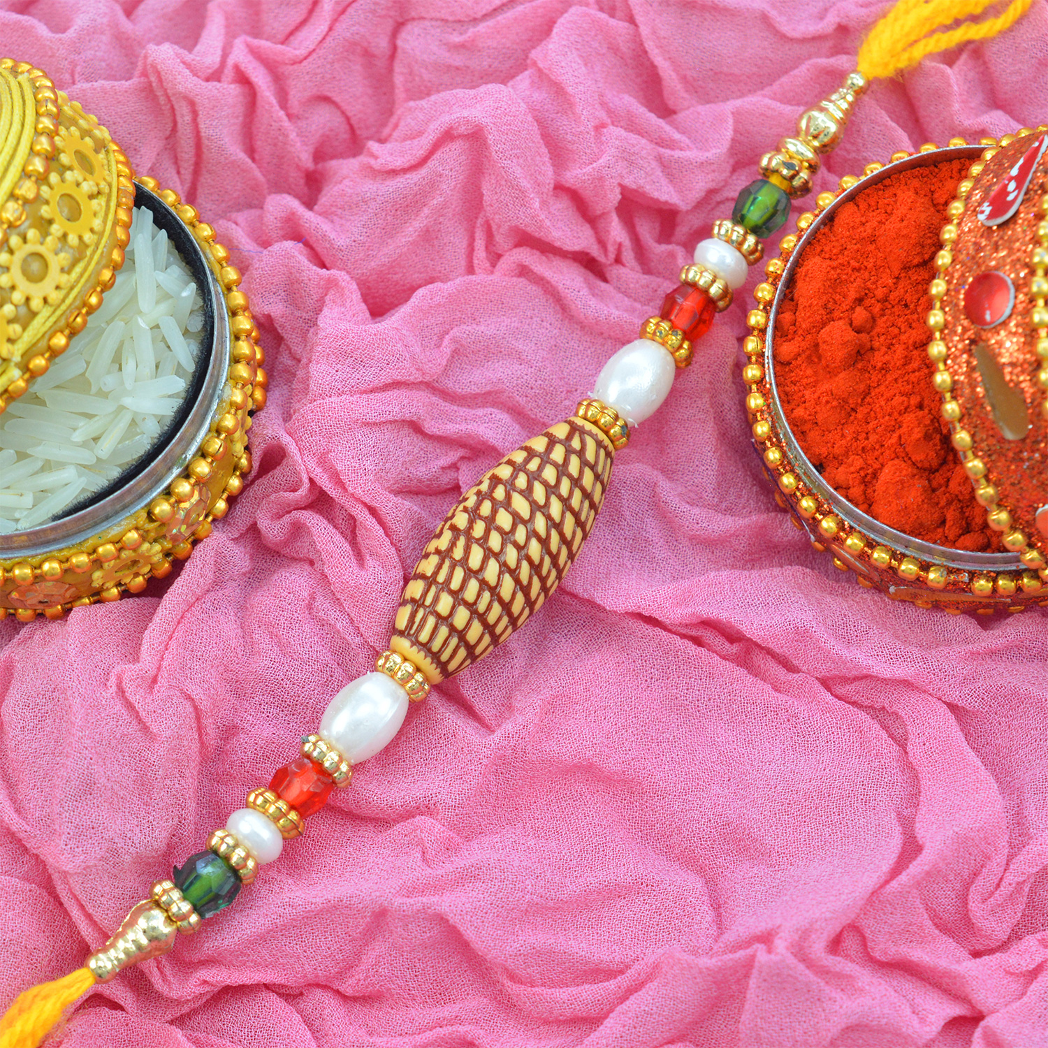 Wonderful Work On Wooden in Mid with Beads Fancy Rakhi