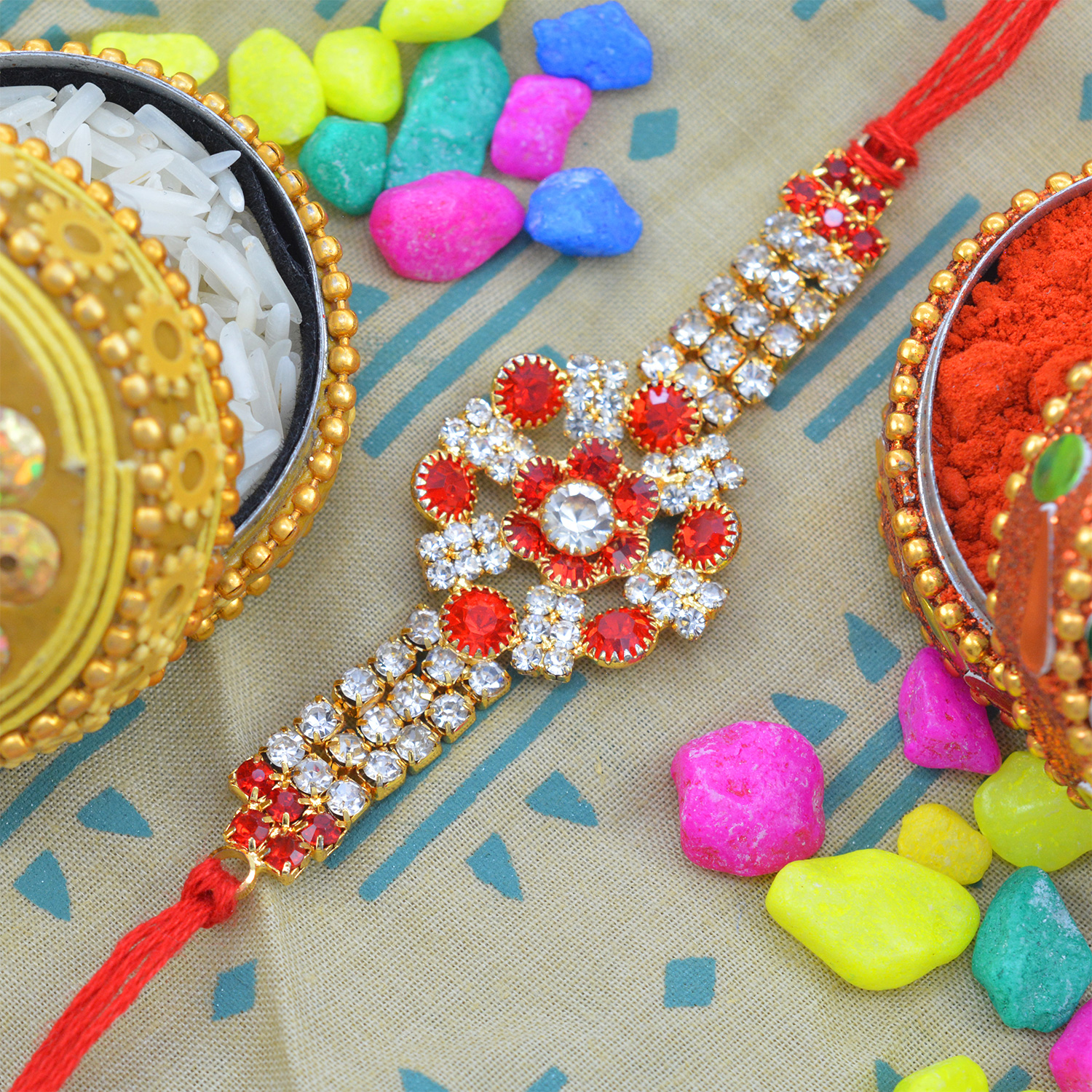 Amazing Colorful Diamonds in Flower Shape with Jewel in Silk Thread