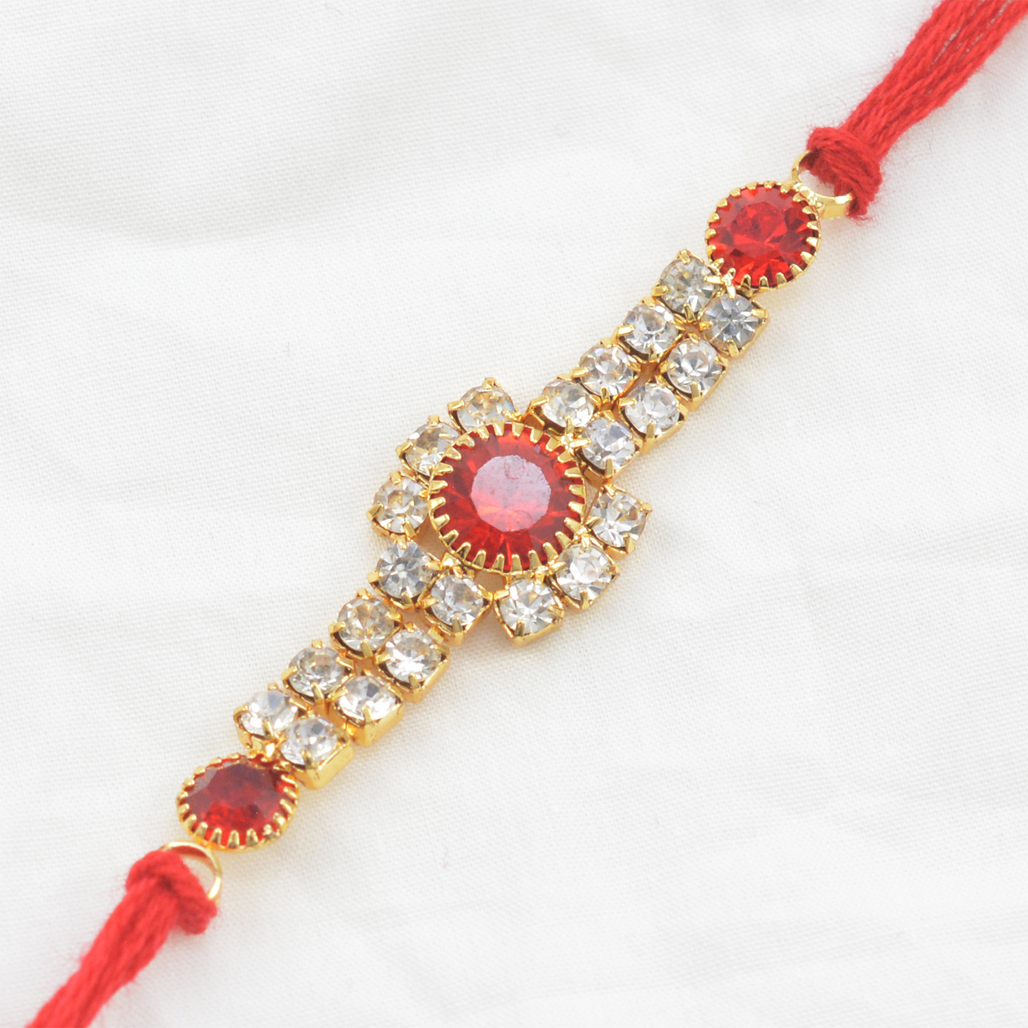 Dazzling Red Diamond Decorated with Jewels Flower in Silk Thread