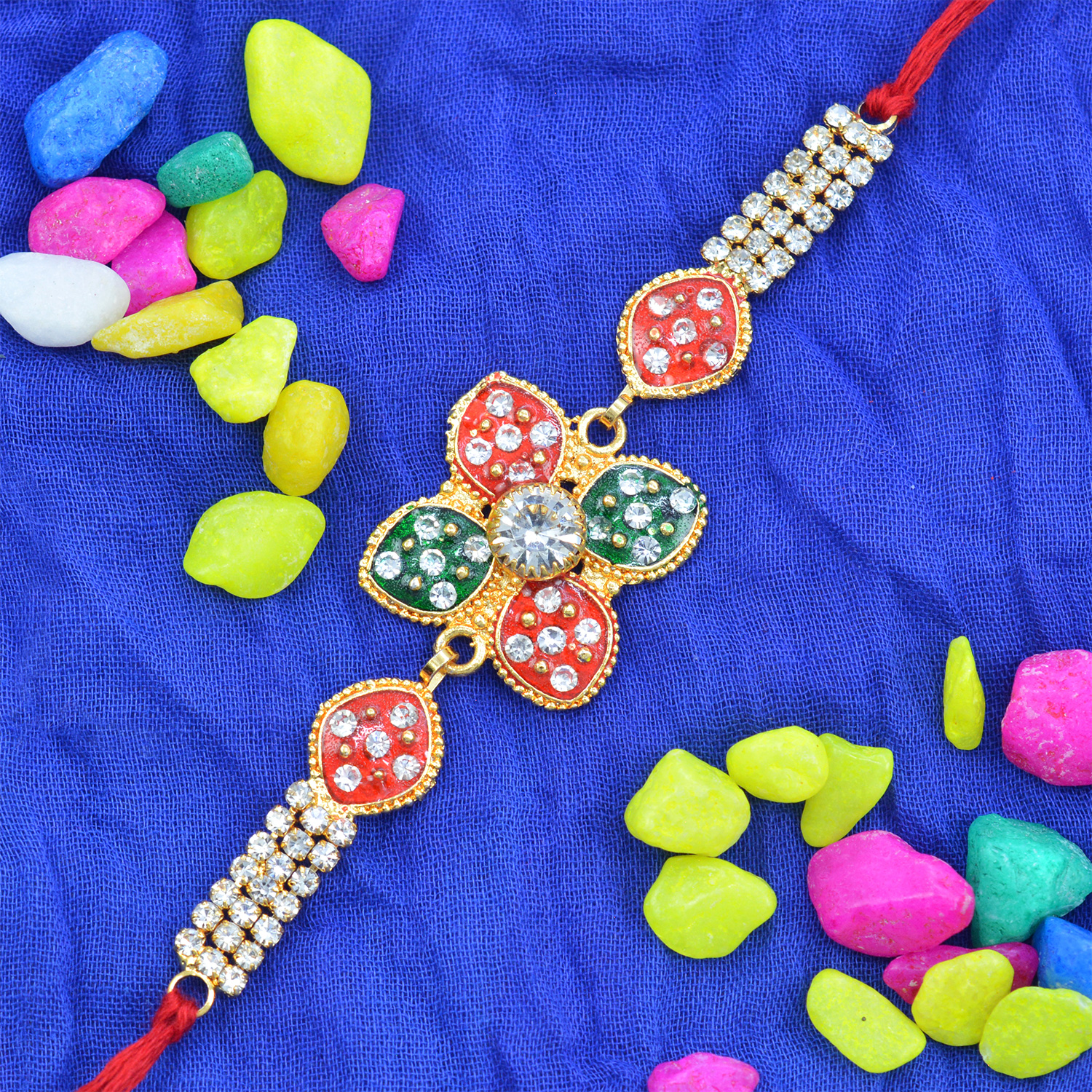 Gorgeous Multicolor Flower Shining with Graceful Diamonds in Silk Dori