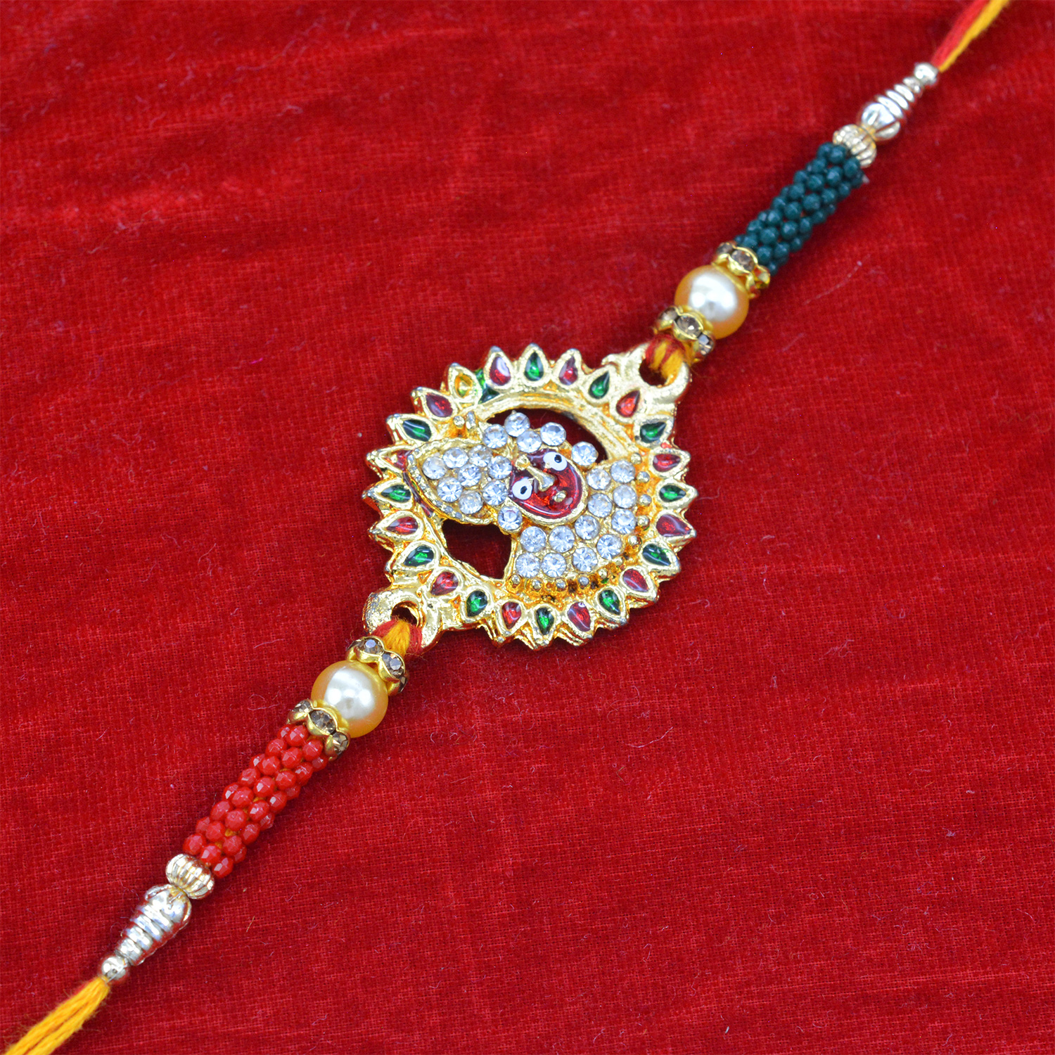 Lord Krishna Ji Flower Work Kundan Meena Rakhi