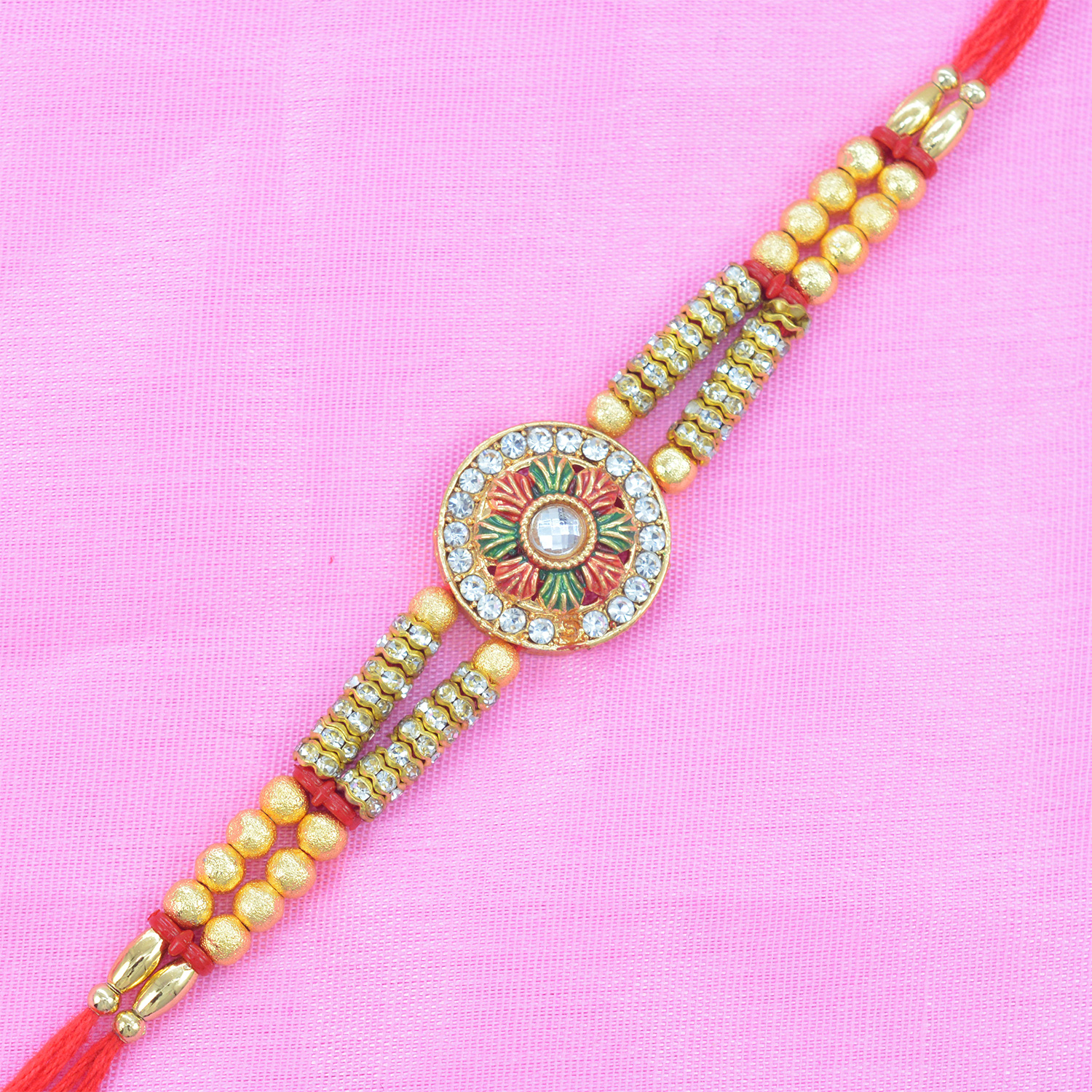 Stunning Multi threaded Coin Shaped Jewel Rakhi for Brother