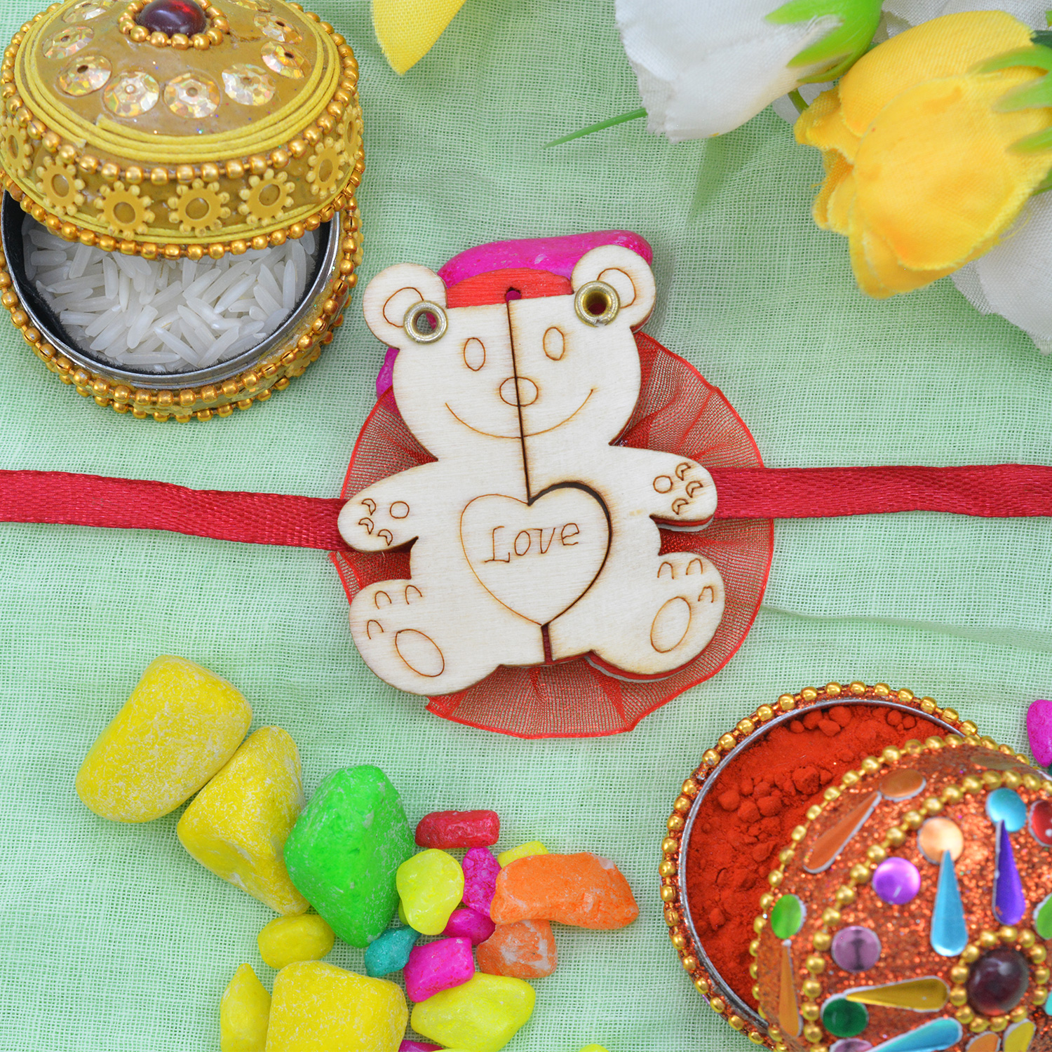 Buy or send Love Wooden Teddy Kids Cartoon Rakhi for Babies Online