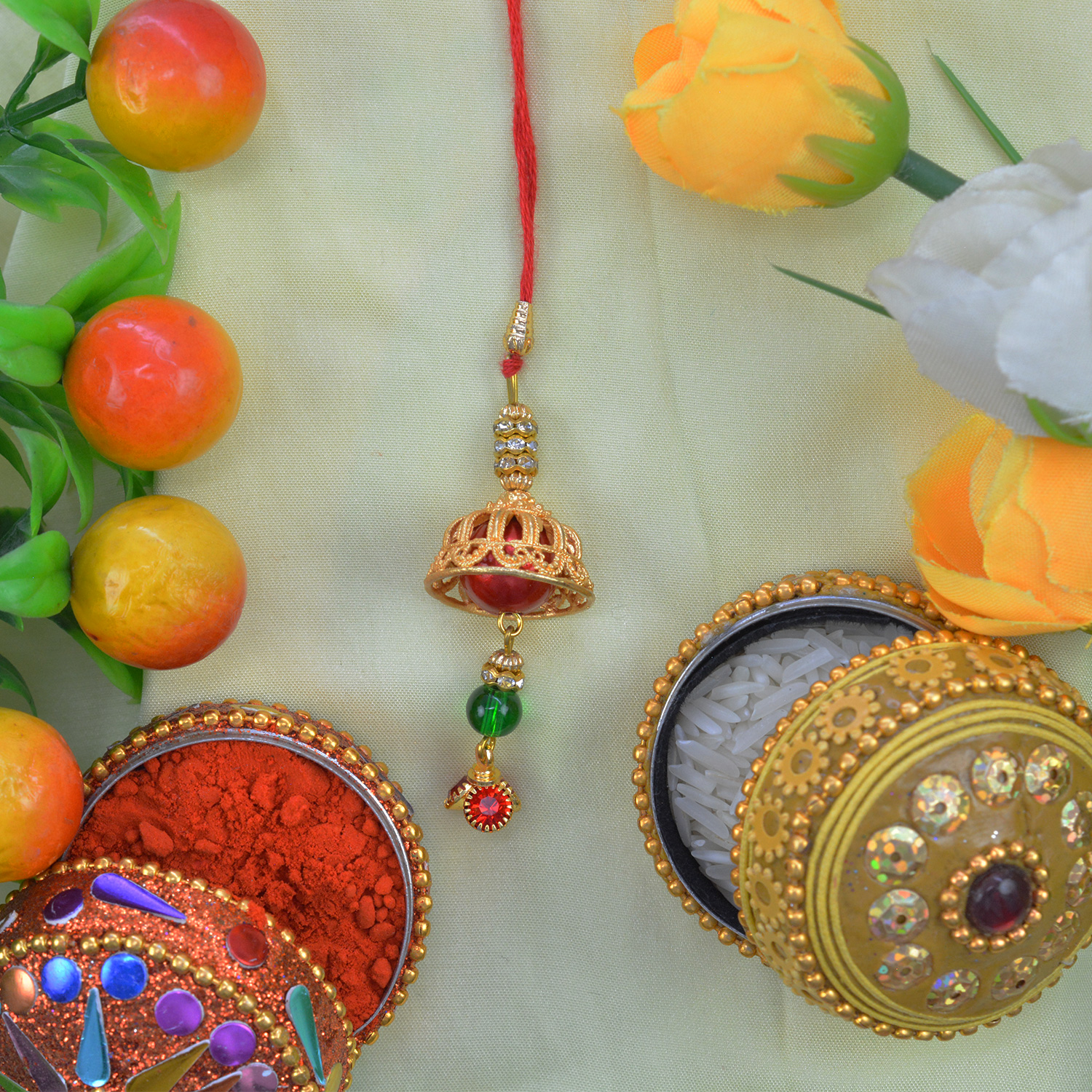 Good-looking Attractive Wonderful Golden Design Lumba Rakhi