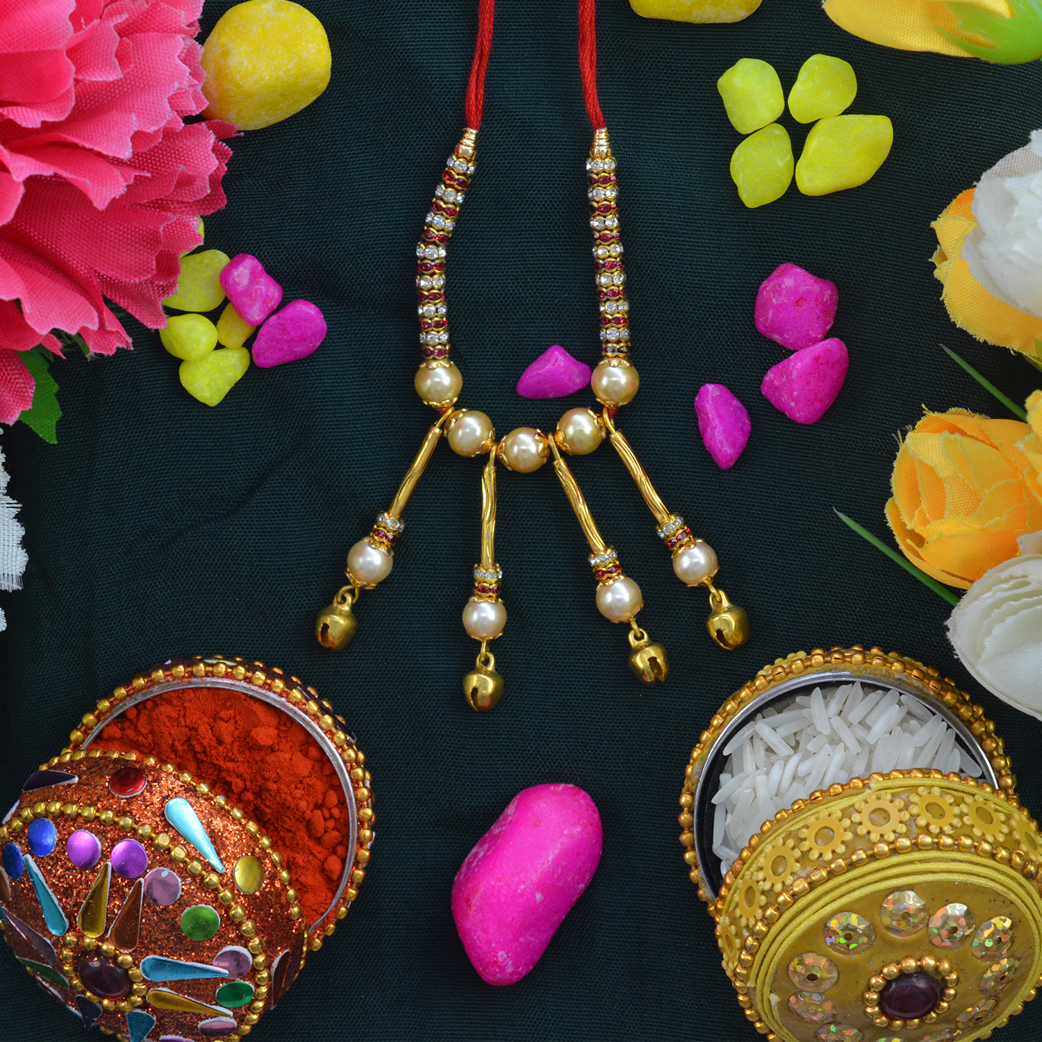Attractive Rich Looking Two Sided Hanging Beads Lumba Rakhi For Bhabhi