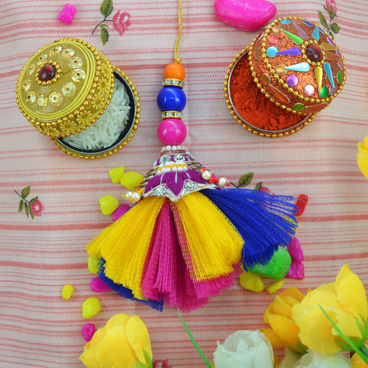 Multiple Color Design Glorious Beautiful Lumba Rakhi for Bhabhi