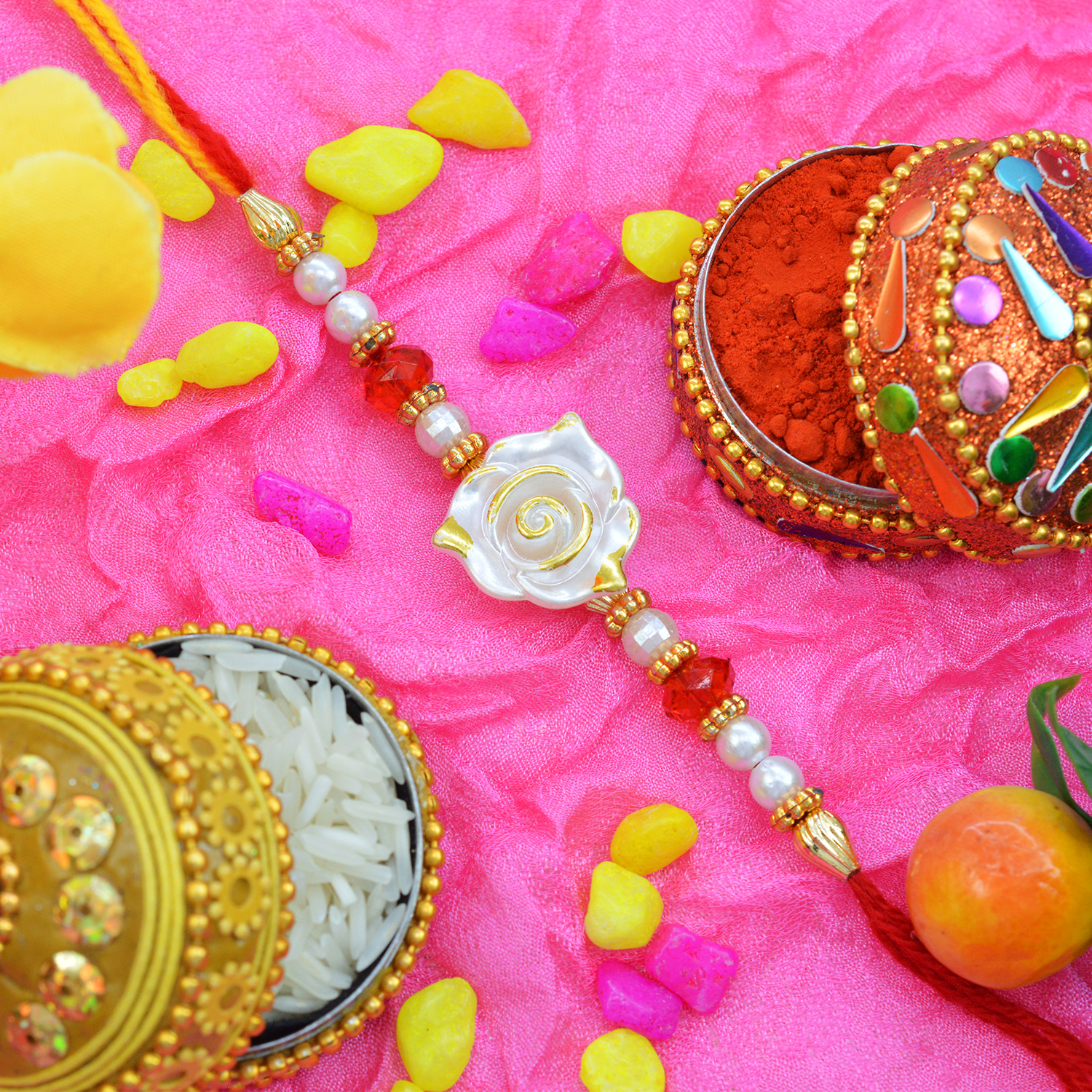 Beautiful Multicolor Pearl Moli Dori Rakhi