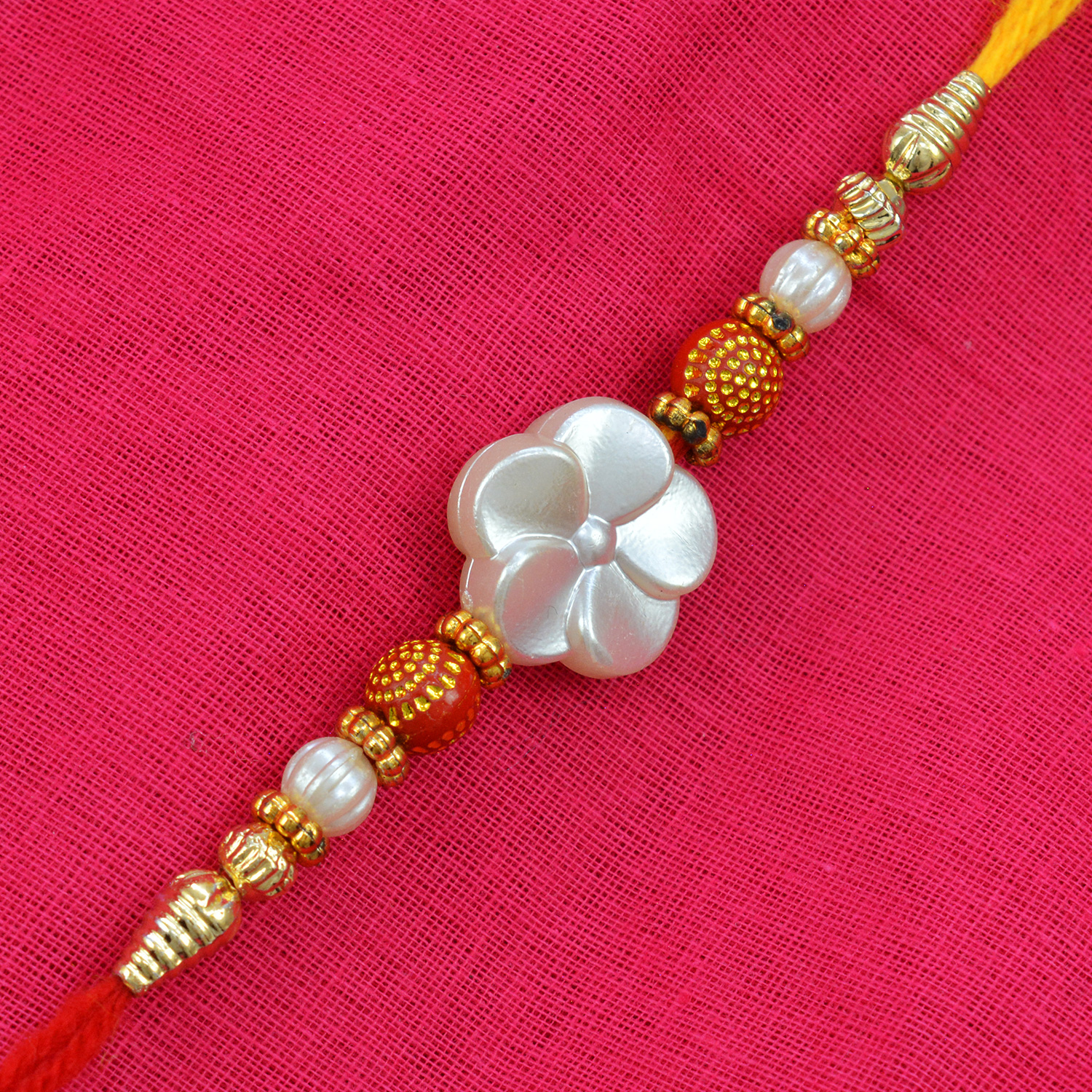 Scrumptious Rounded Shape White Flower with Multi-color Pearls