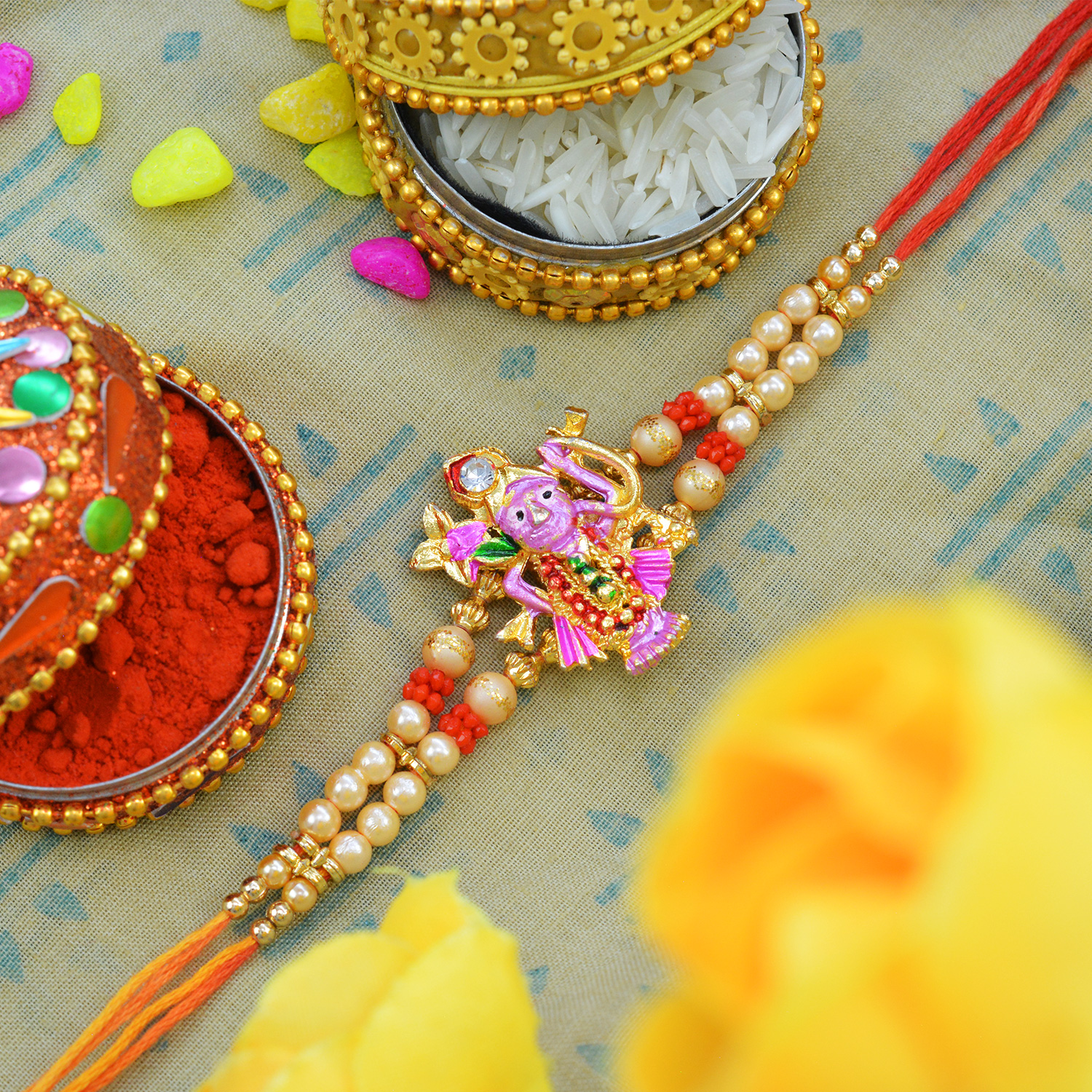 Fascinating Colorful Krishna with Rich look Peals and Shining Silky Thread