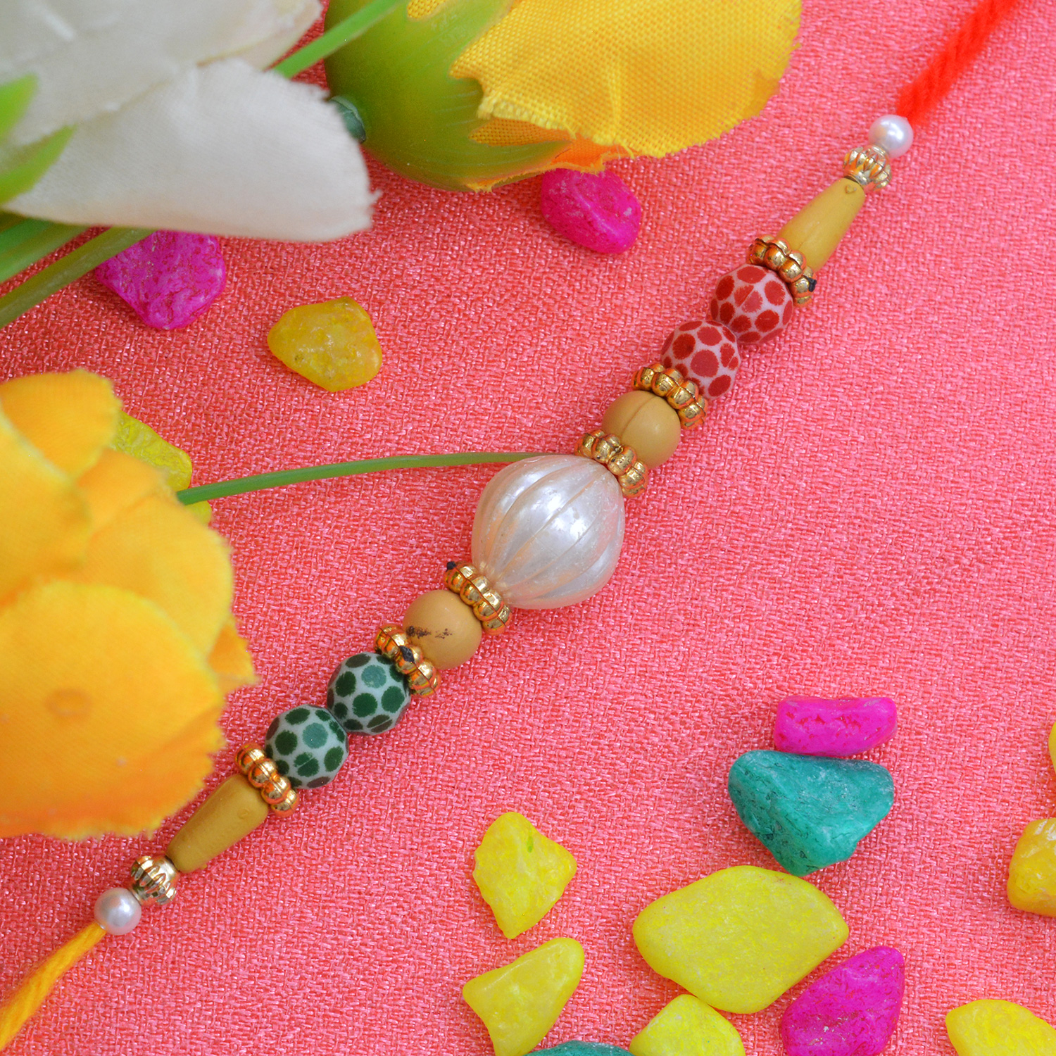 Dazzling Shining Pearls Moli-Dori Rakhi with Unique Silky Thread