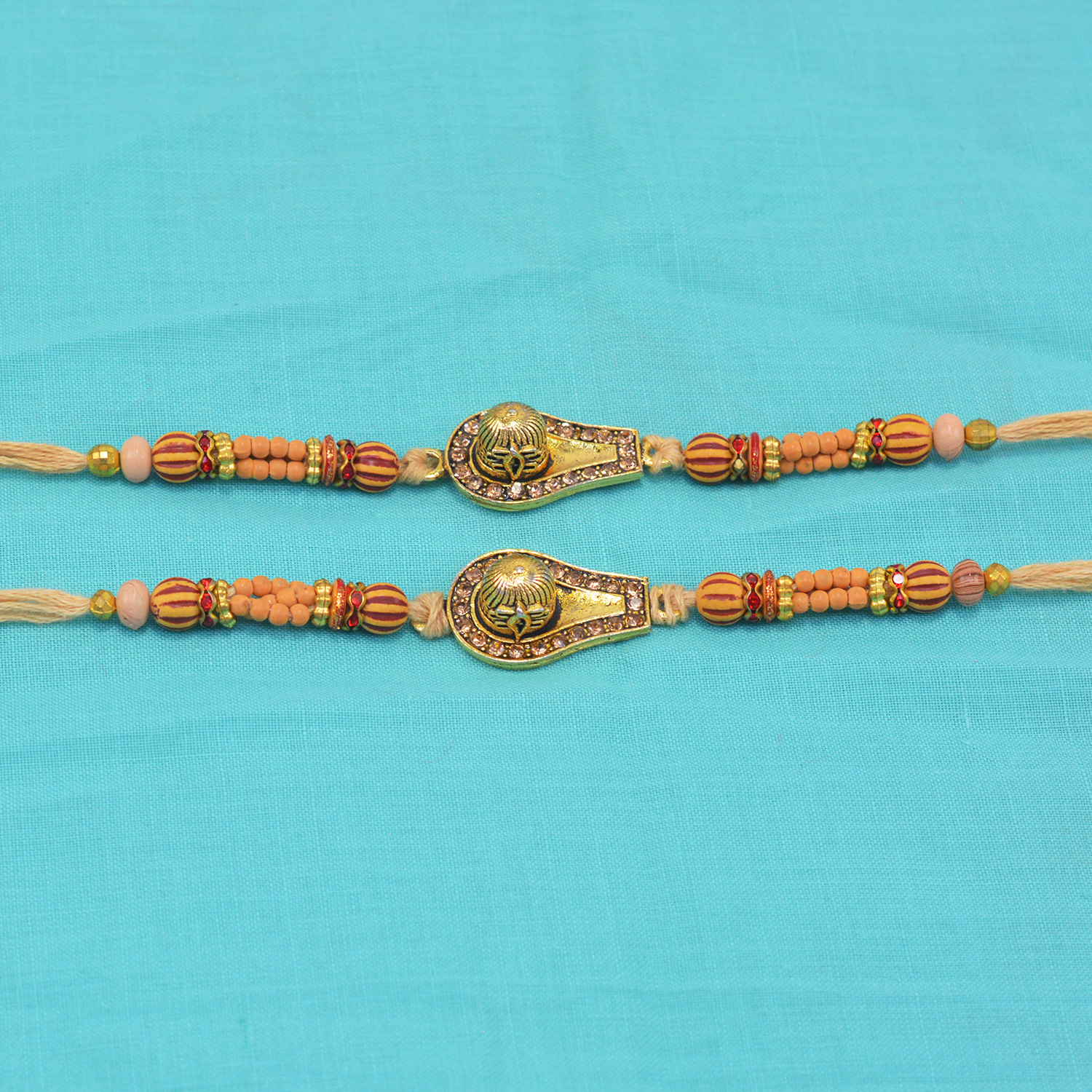Auspicious Shivling and Sandalwood Beads Awesome Looking Set of 2 Brother Rakhis