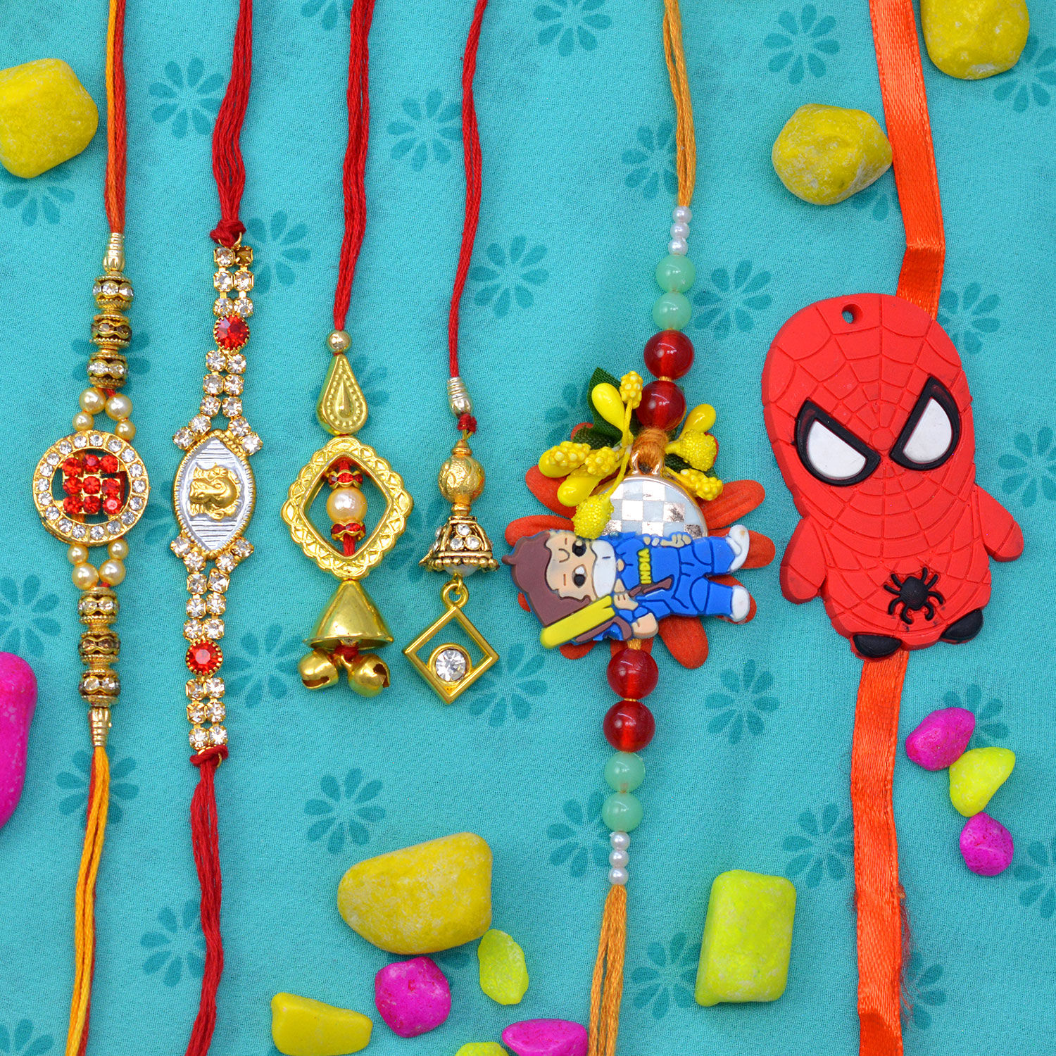 Magnificently Crafter 2 Brother and 2 Bhabhi Rakhi Set with 2 Kids Rakhis Set of 6