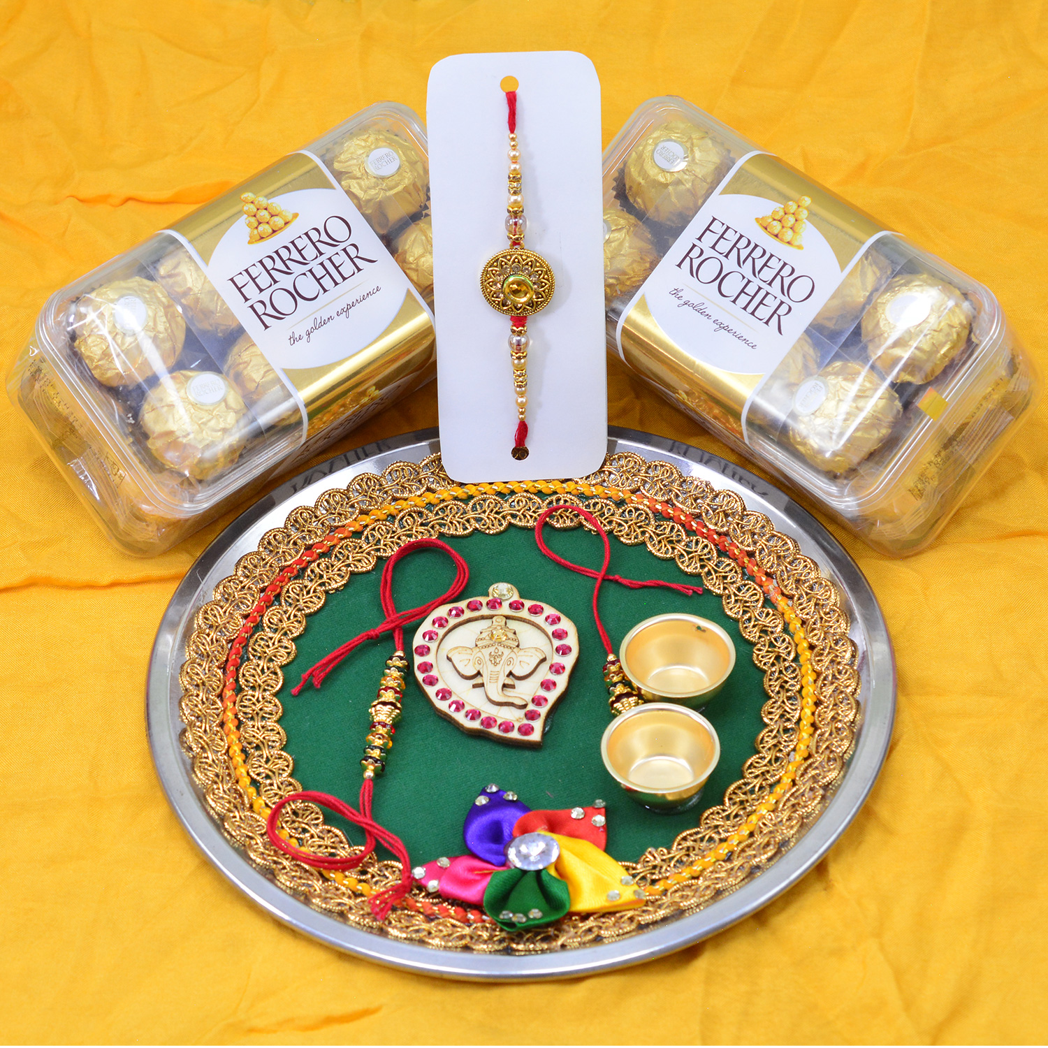 Ferrero Rocher 2 Packs of 16 Pc with Amazing Ganesha Green Pooja Thali 