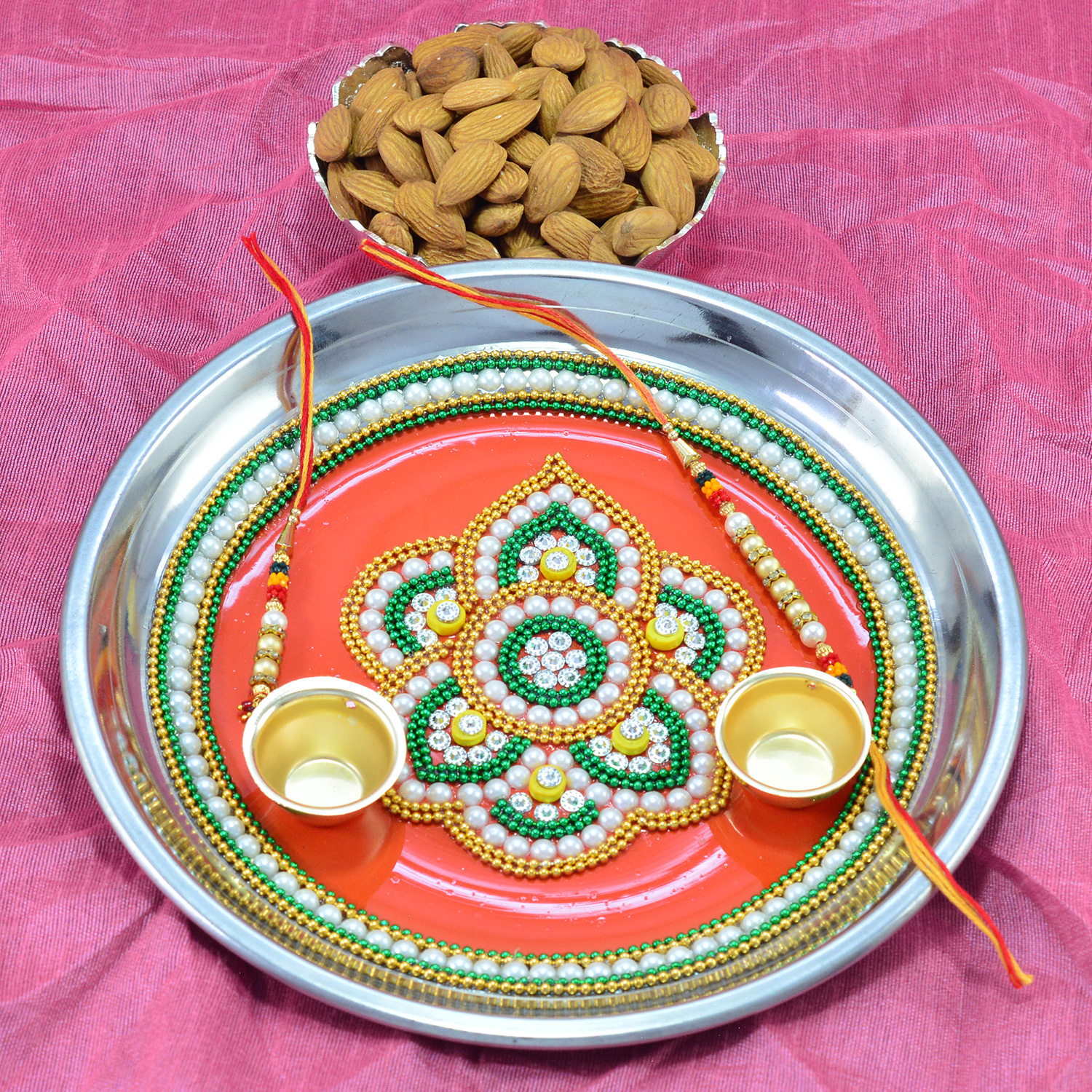 Captivating Rakhi Pooja Thali with Luscious Badam Dry Fruit