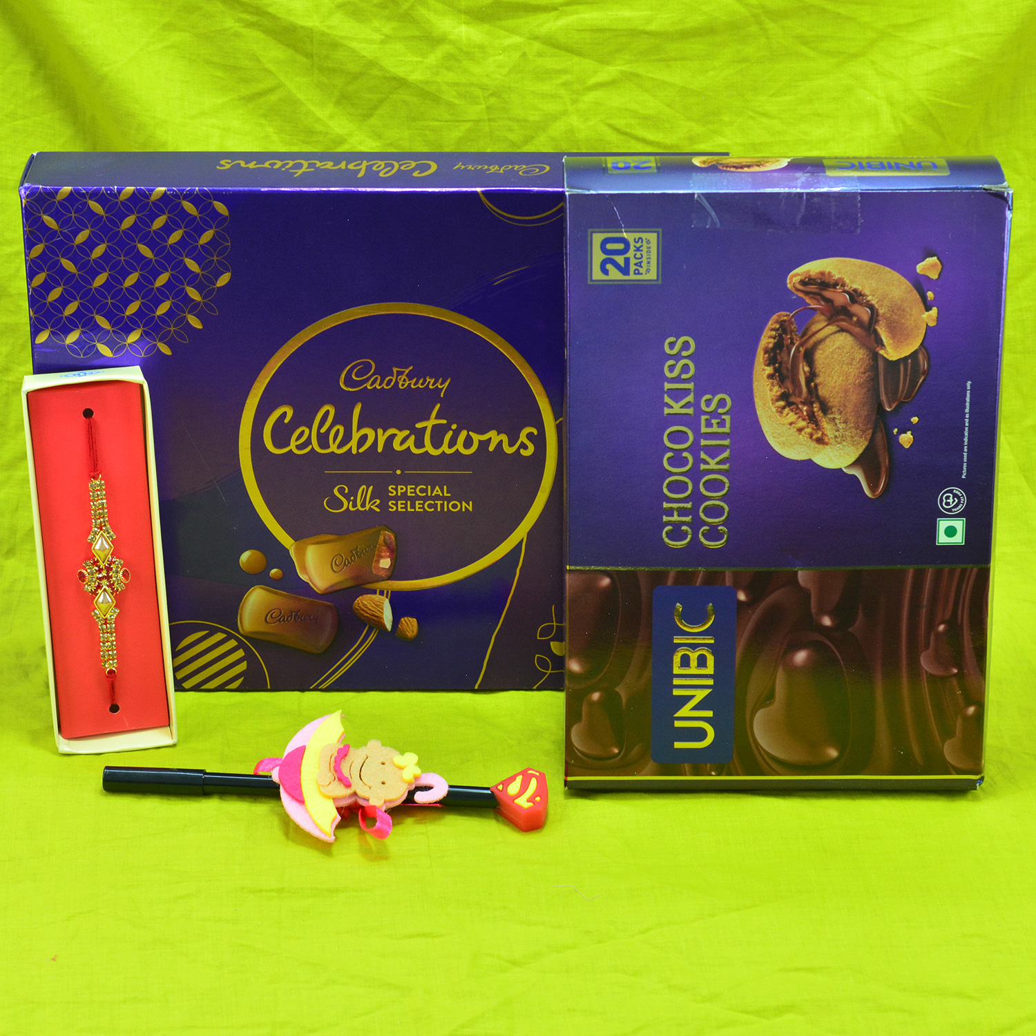 Gorgious 2 Rakhi with Cadbury Celebrations with Yummy Choco Kiss Cookies