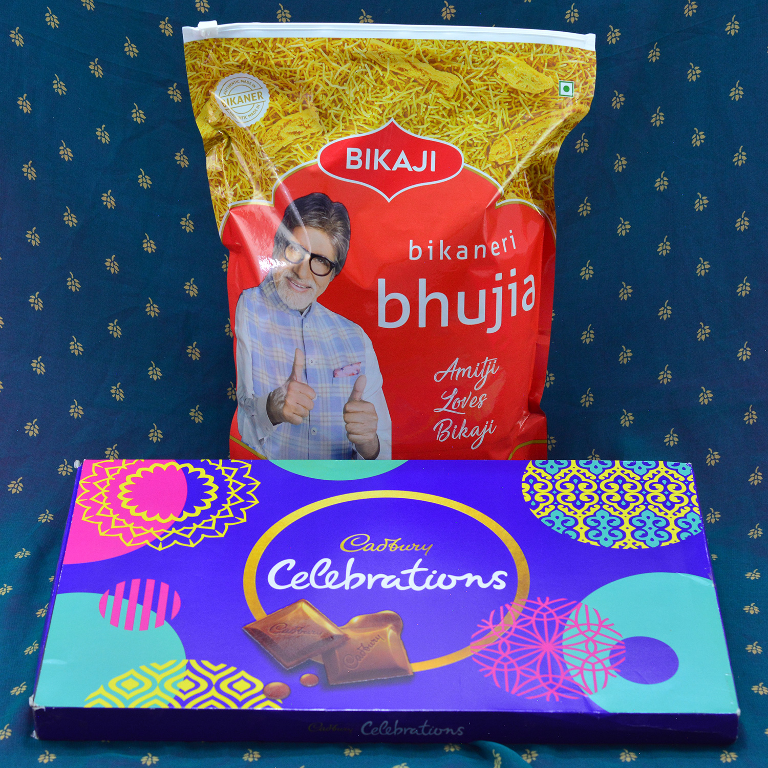 yum-yum Cadbury Celebrations with Bikaji Bikaneri Bhujia
