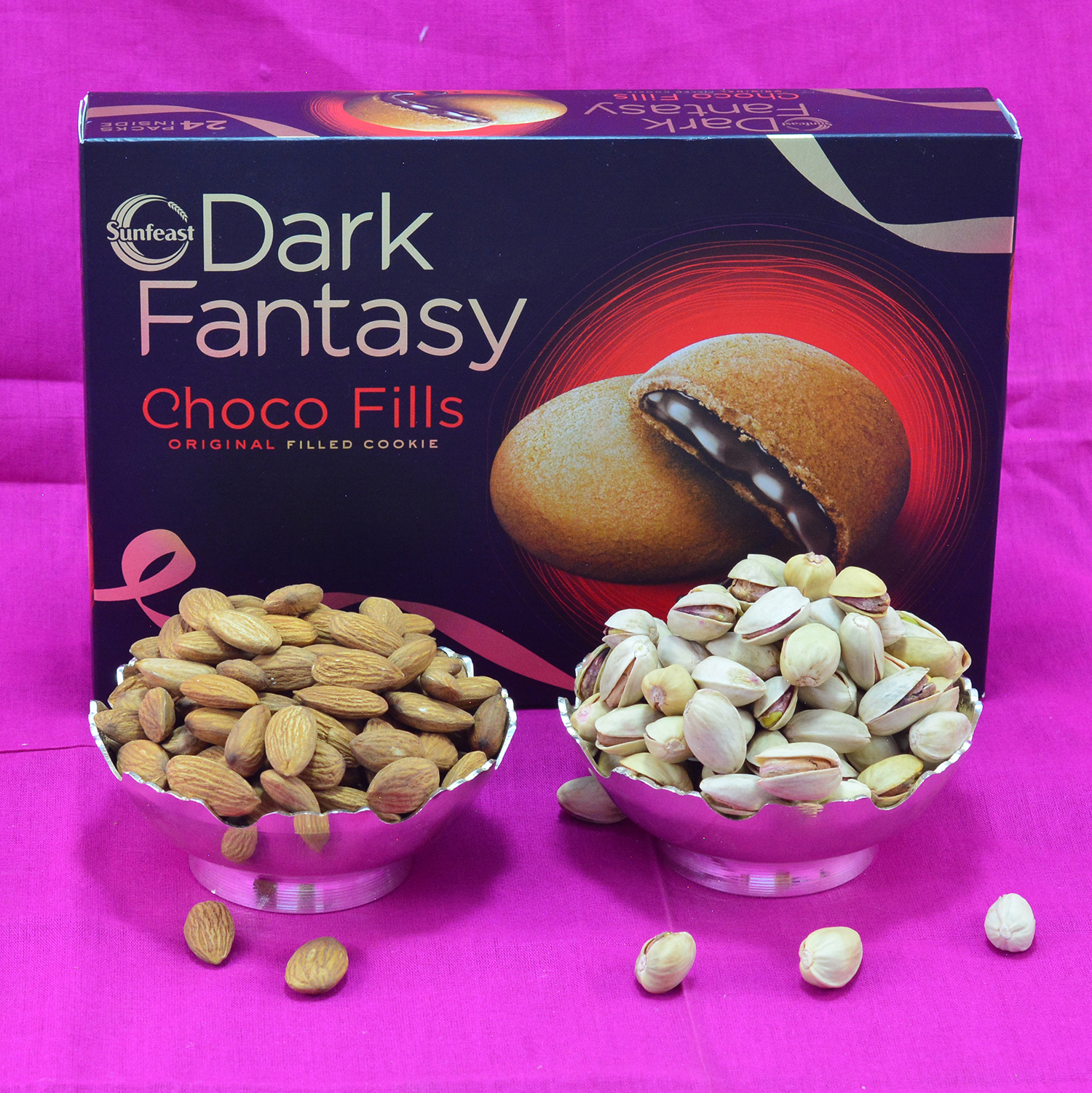 Captivating Dark Fantasy Choco Cookies with Savory Almonds and Pista Dry Fruits Hamper