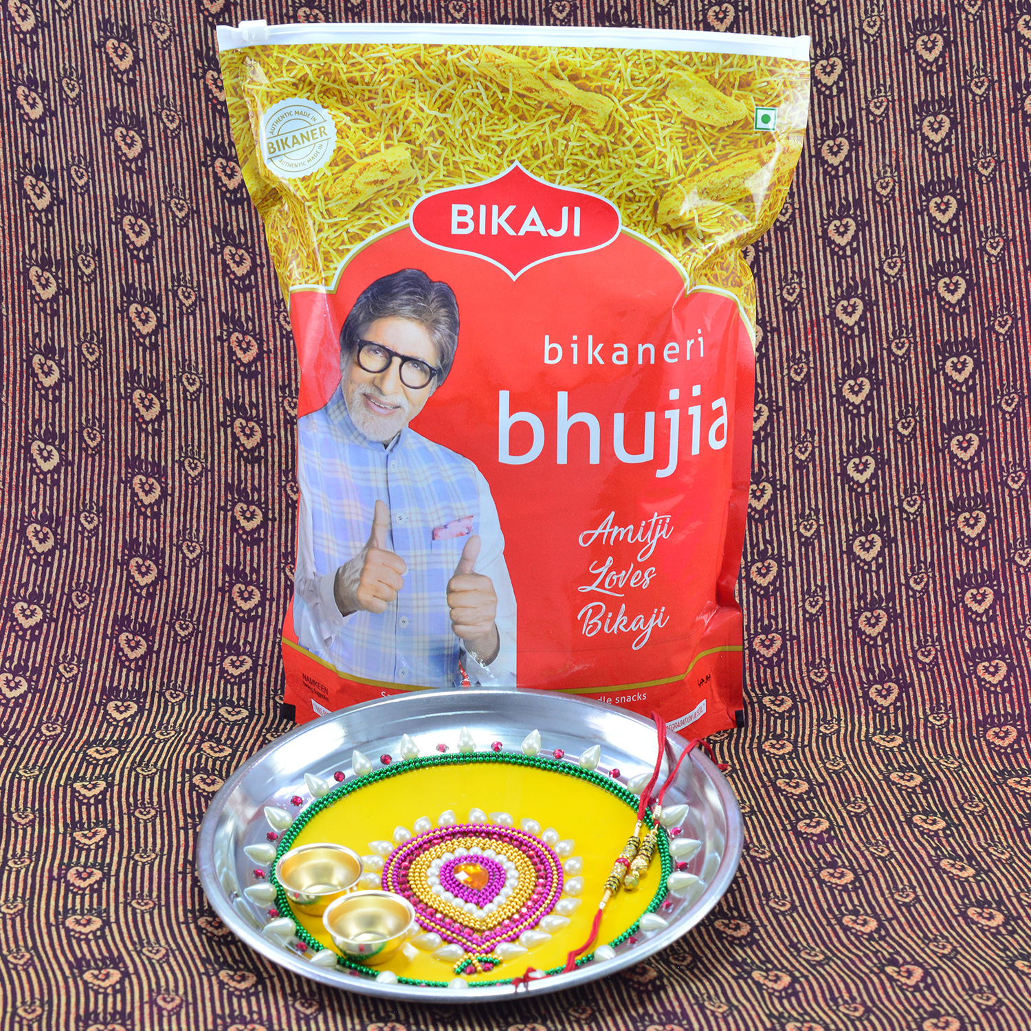Favorite Bikaji Bhujia Namkeen with Special Design New and Unique Pooja Rakhi Thali