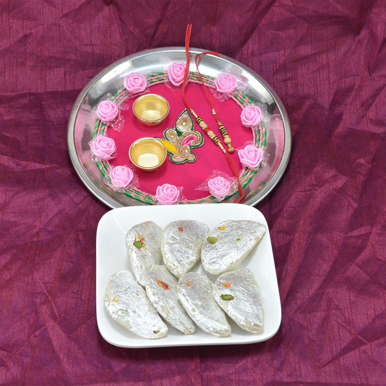 Savory Kaju Gujia with Eye Catching Flower Design Pooja Thali