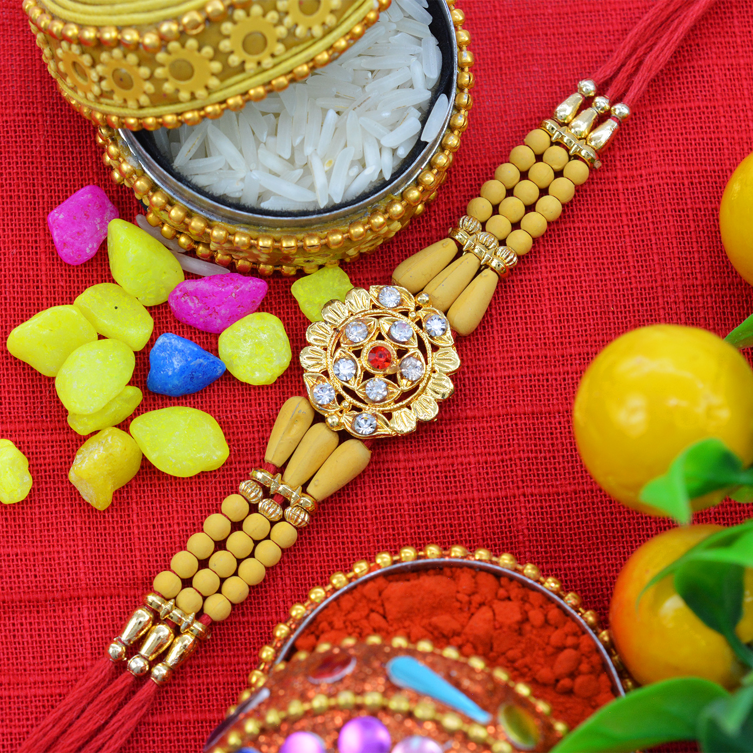 Marvelous Pearls with Beautiful Attractive Sandalwood Rakhi
