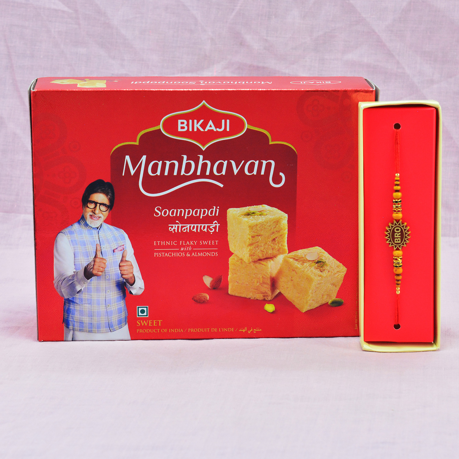 Amazing Sandalwood Bro Rakhi with flavorsome Bikaji Manbhavan Soanpapdi