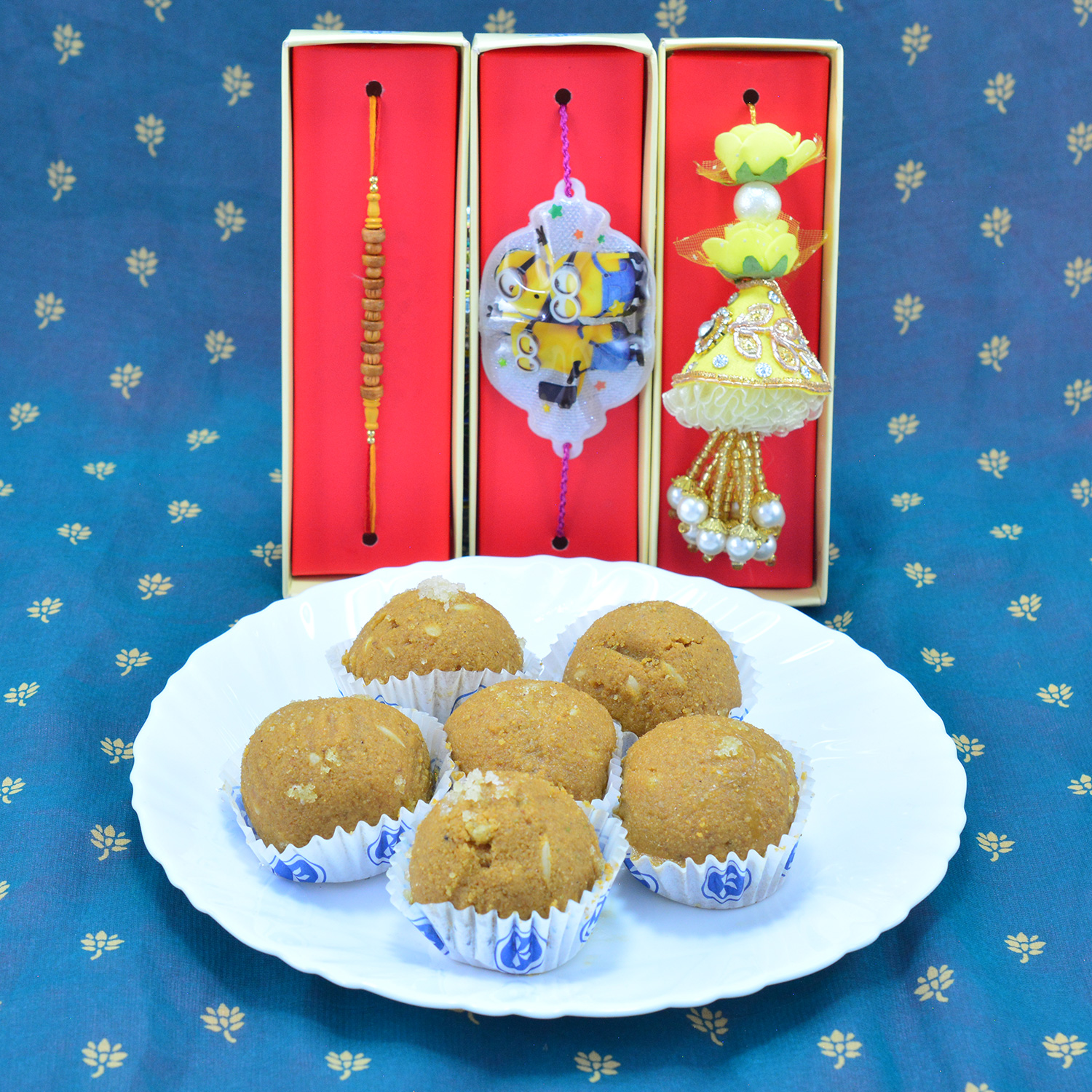 Brother Lumba and Kid Rakhi Set of 3 With Delicious Branded Sweet of Besan Laddu
